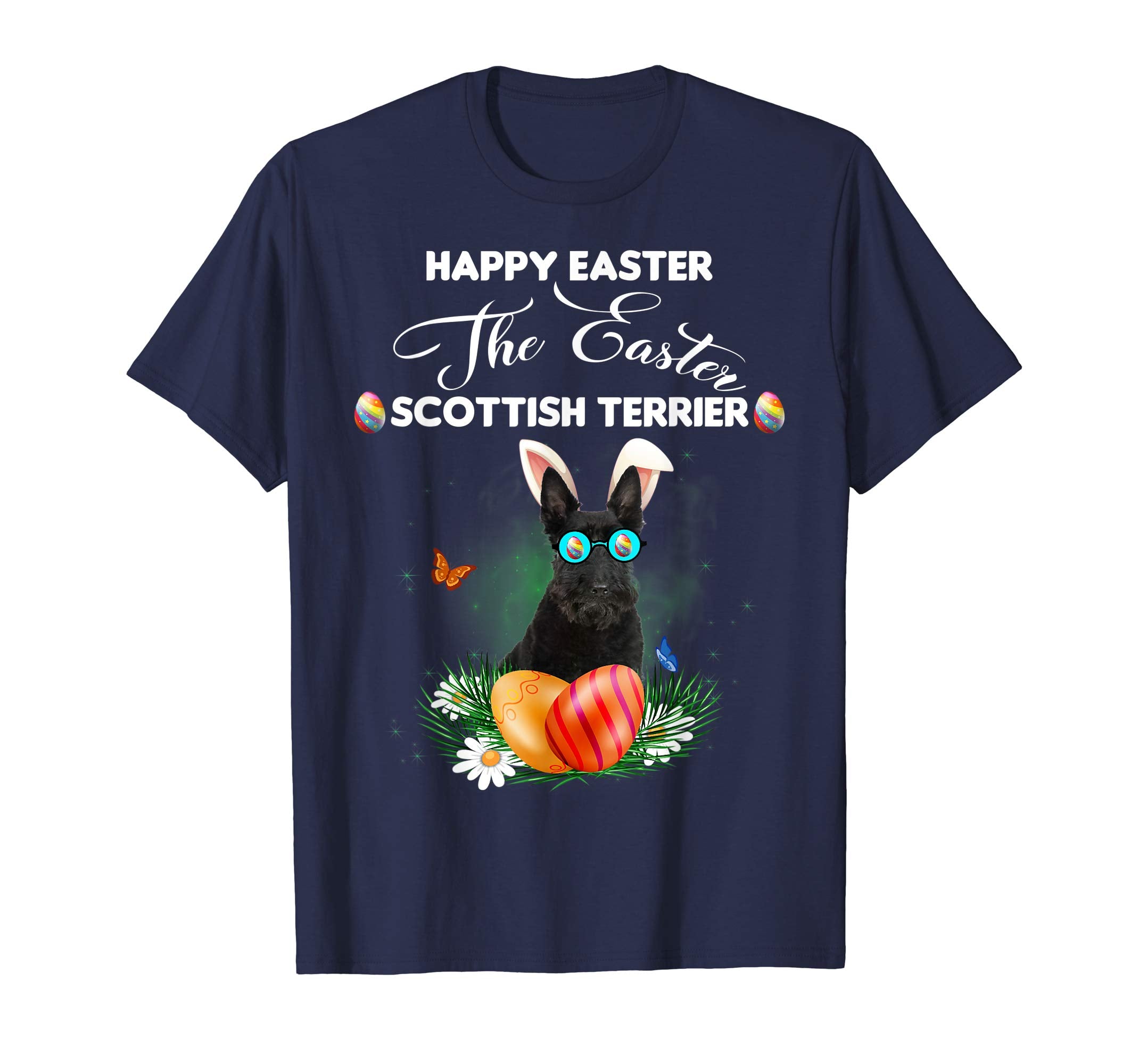 Scottish Terrier Dog Sunglass Bunny Happy Easter Day Tshirt