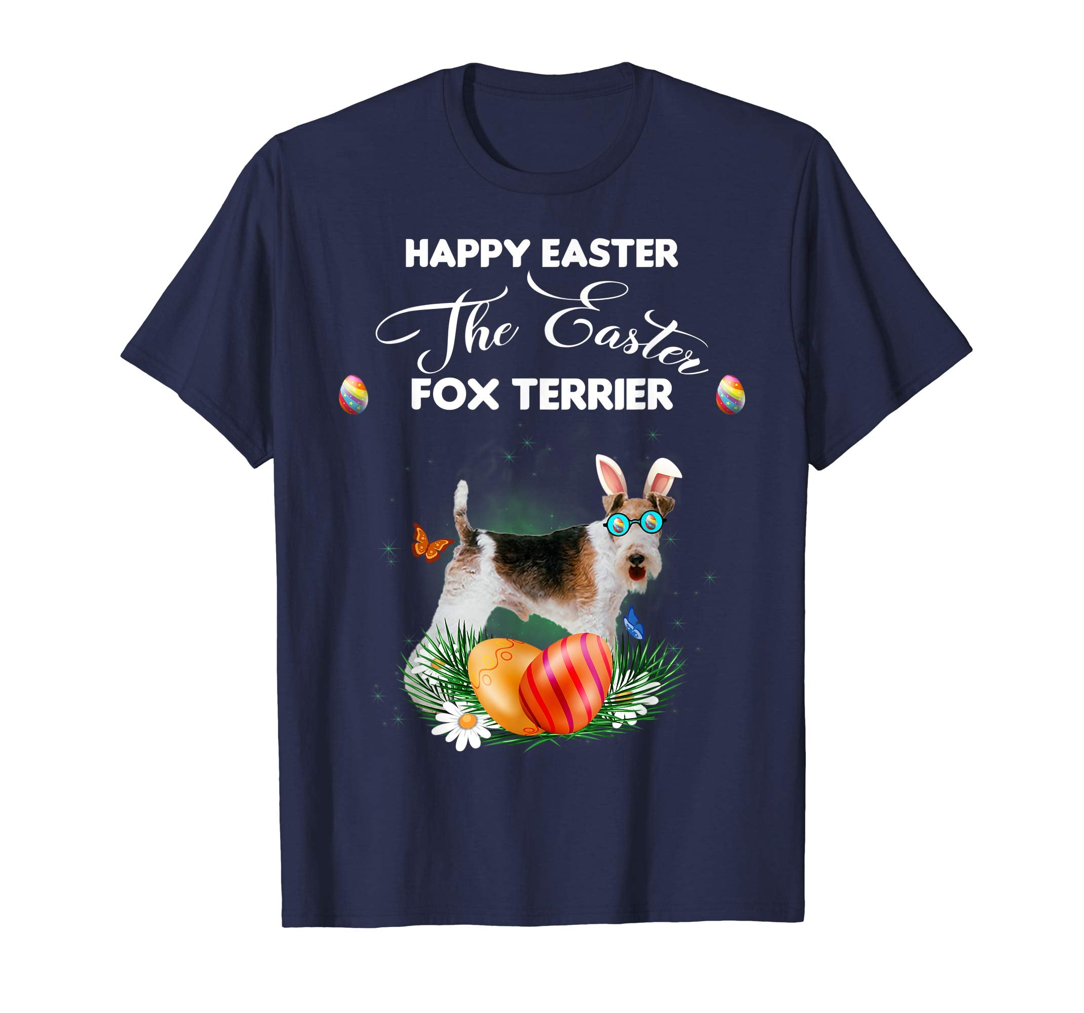 Fox Terrier Dog Sunglass Bunny Happy Easter Day Tshirt