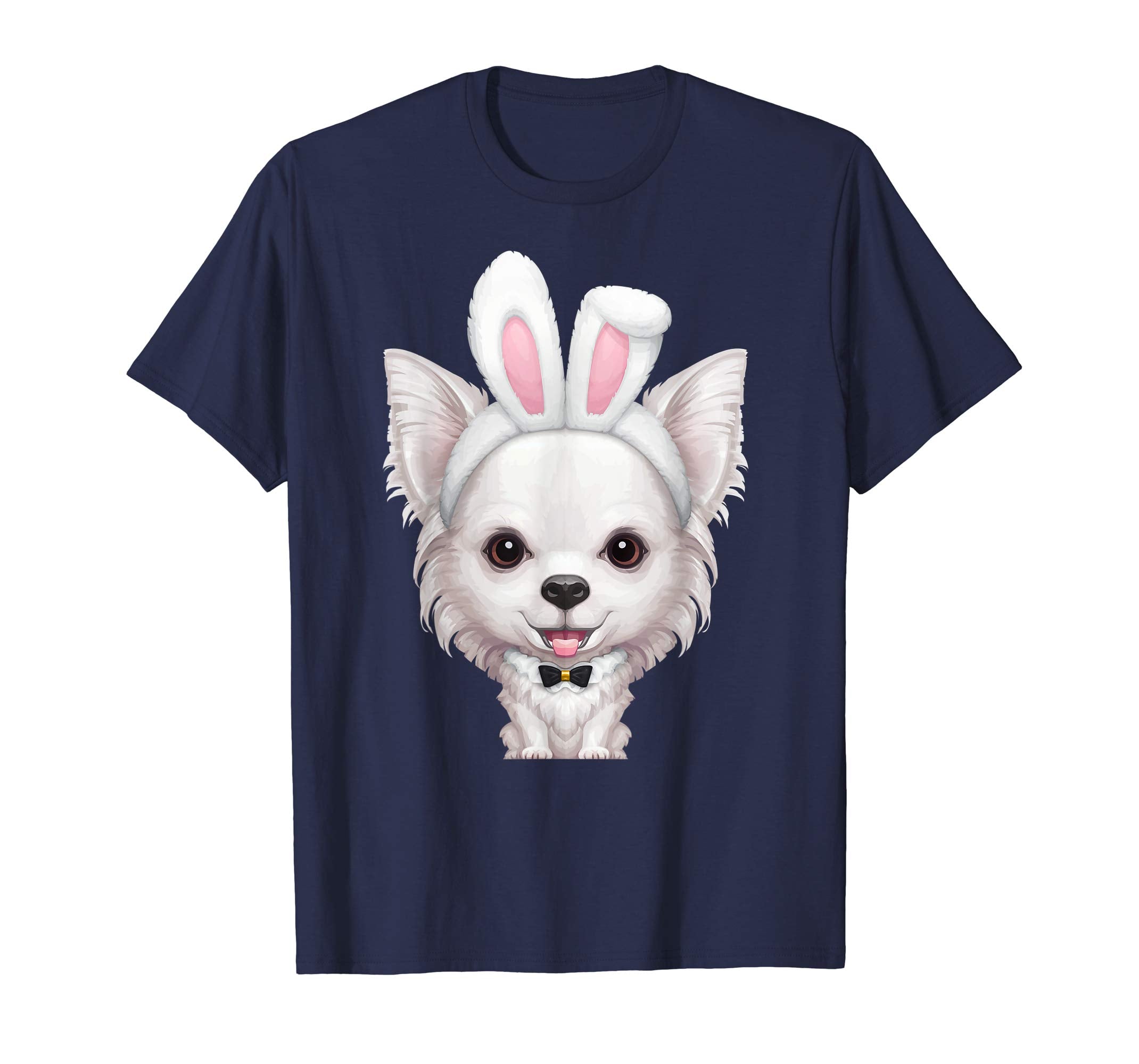 White Long Coat Chihuahua in Easter Bunny Costume T-Shirt