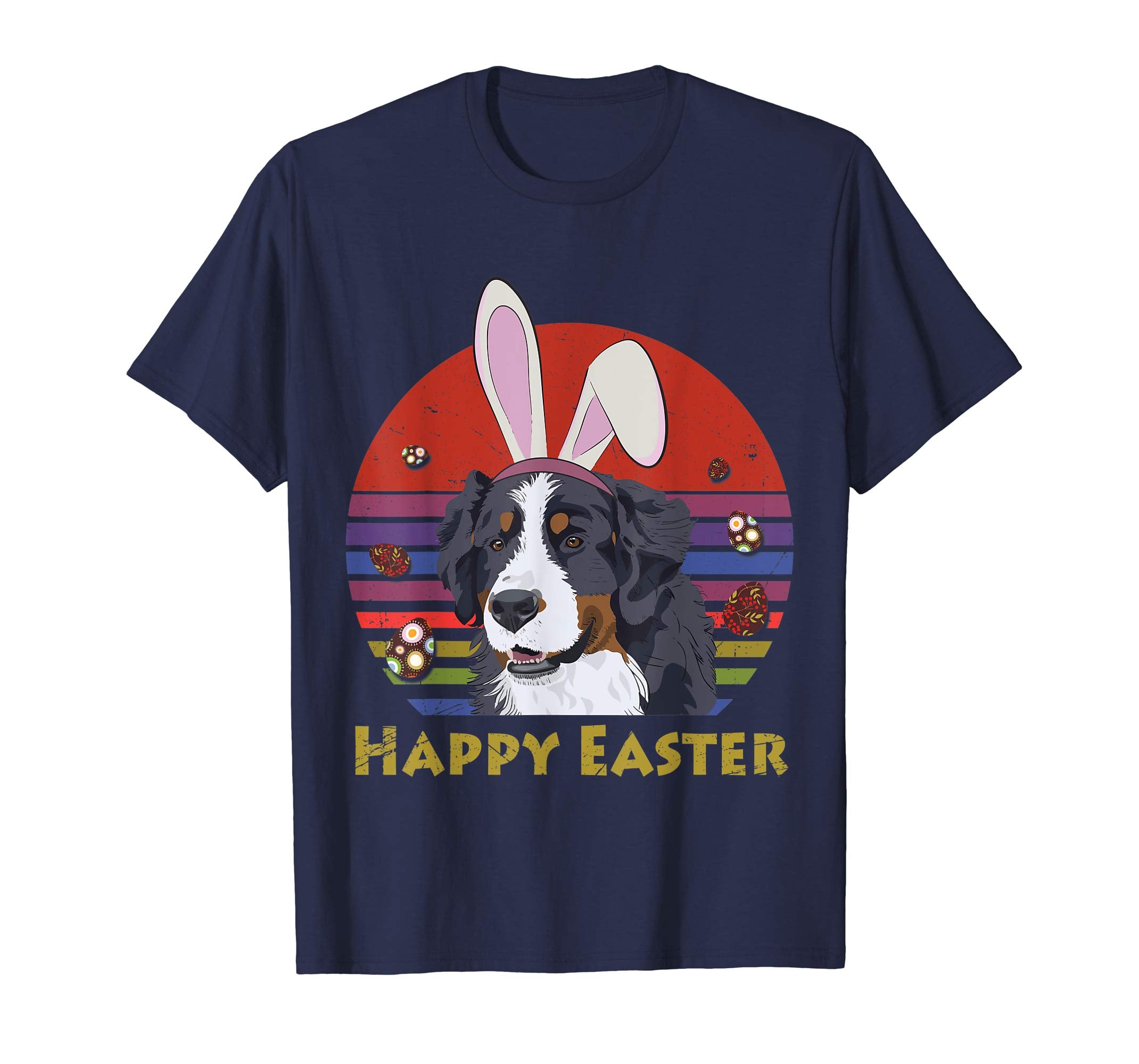 Bernese Mountain Dog With Bunny Headband Happy Easter Tshirt