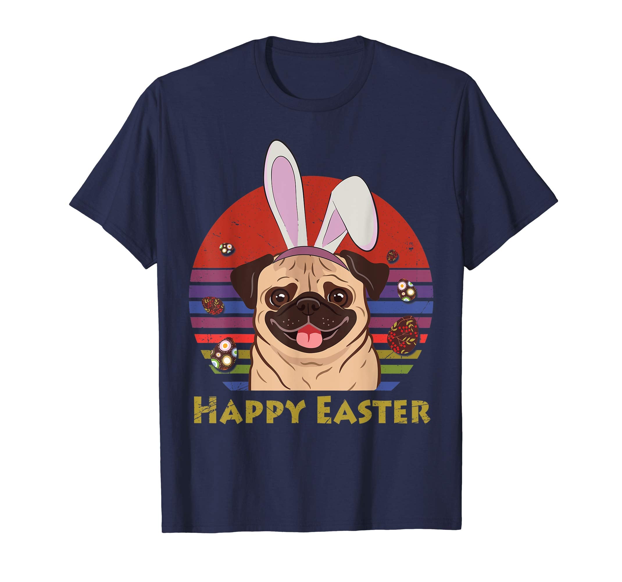 Pug Dog With Bunny Headband Happy Easter Tshirt Easter Gifts