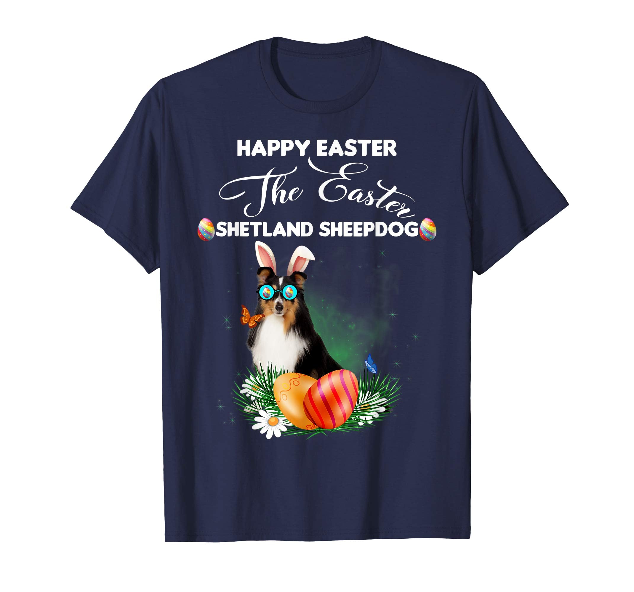 Shetland Sheepdog Dog Sunglass Bunny Happy Easter Day Tshirt