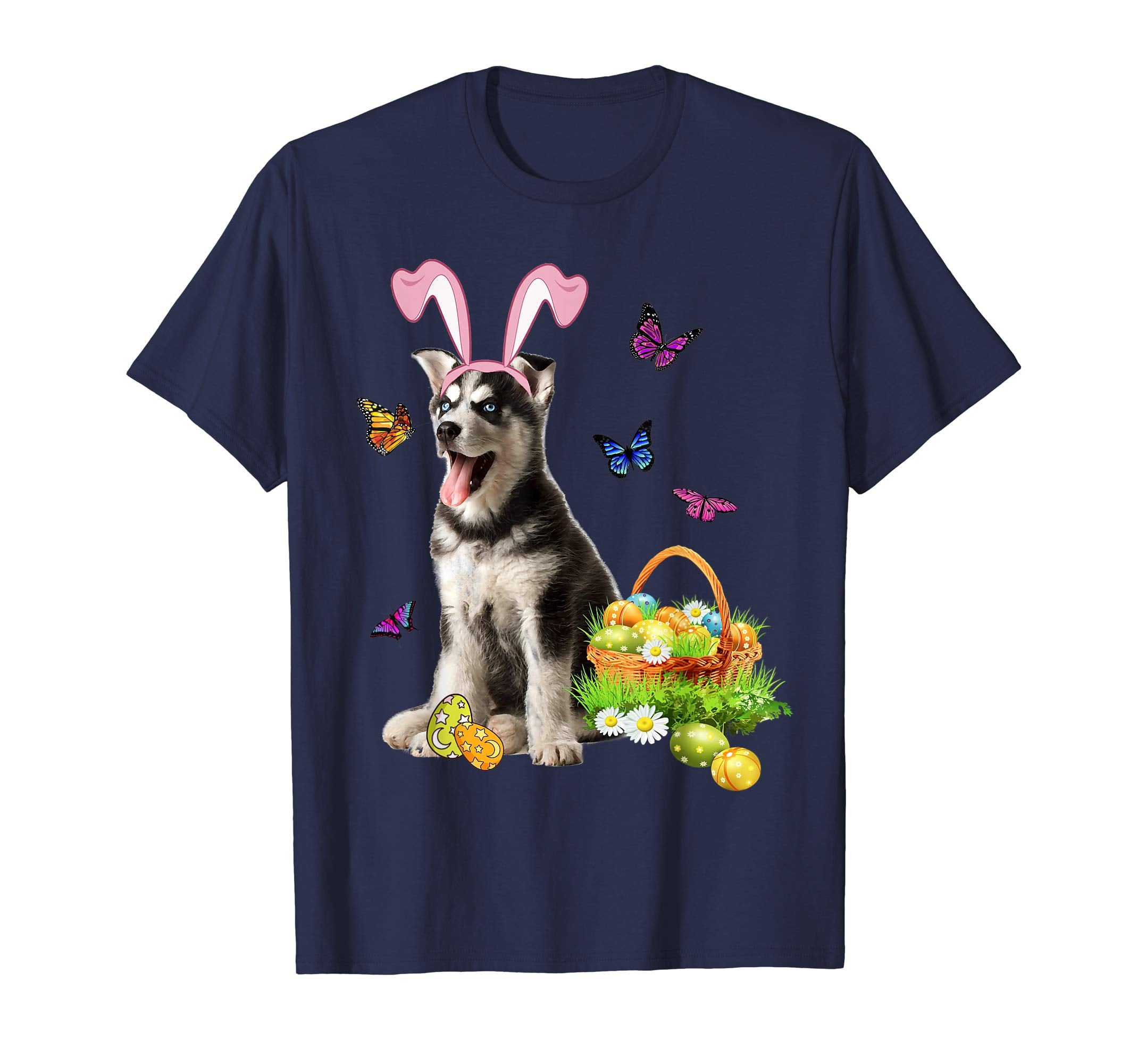 Husky Sibir Bunny Hat Rabbit Easter Eggs T-Shirt
