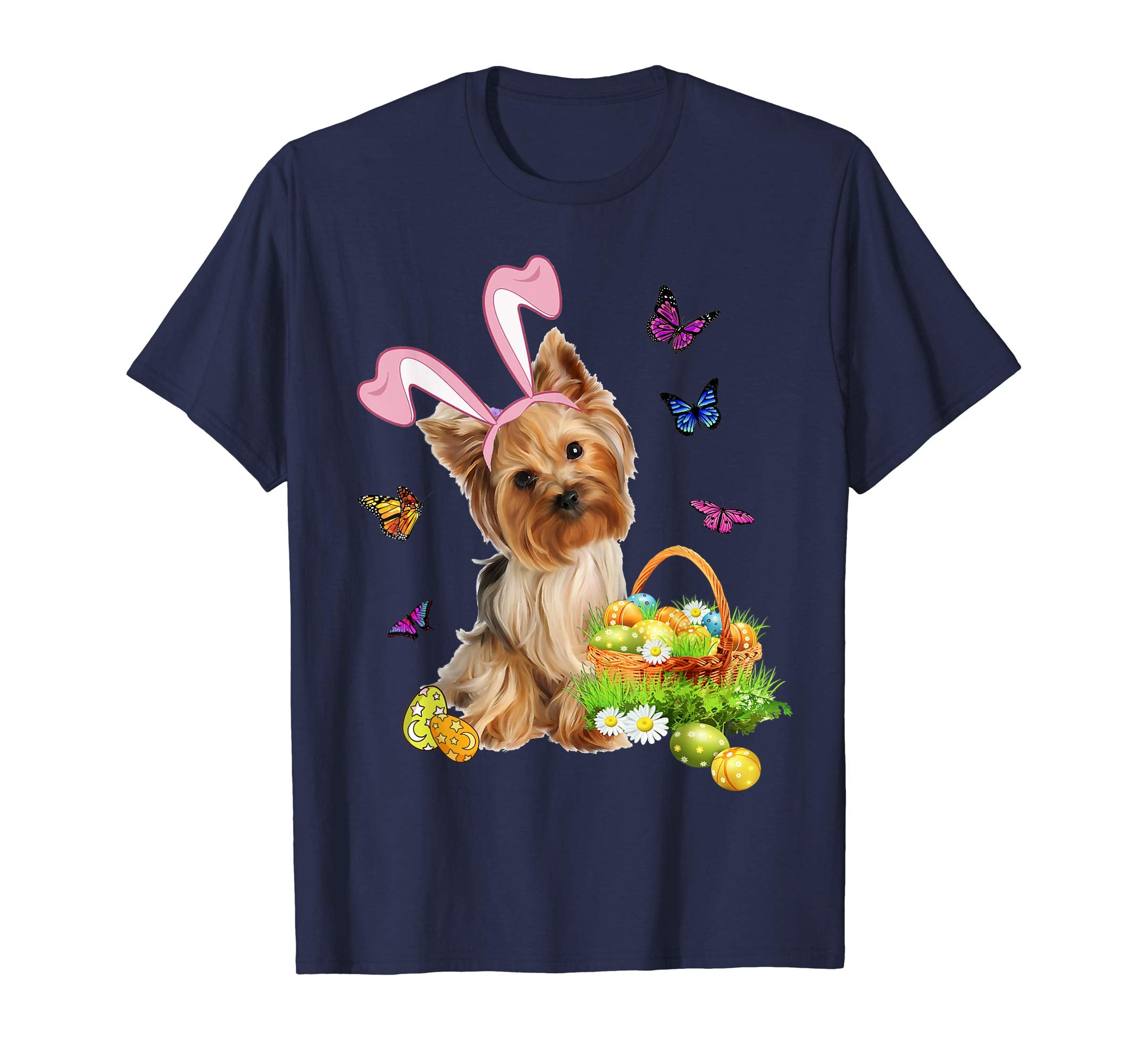 Yorkshire Terrier Bunny Hat Rabbit Easter Eggs T-Shirt