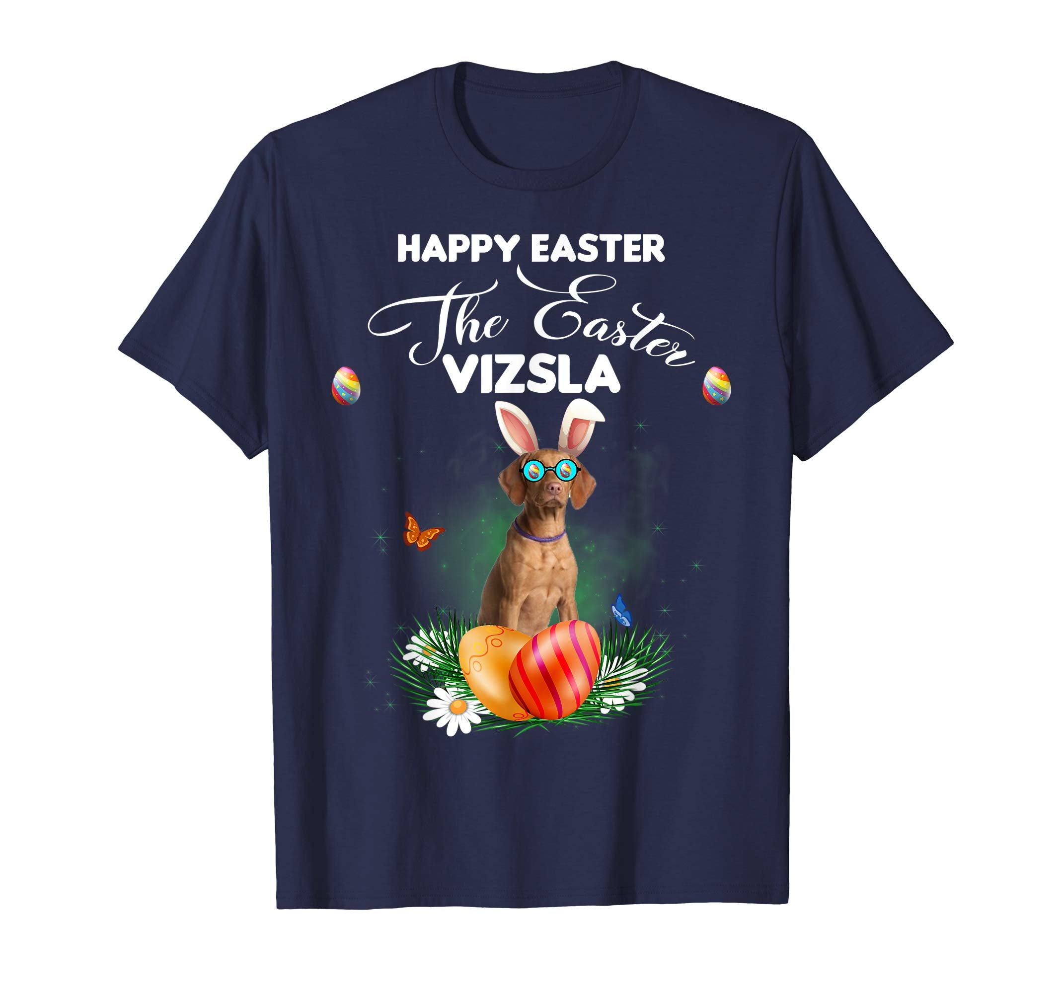 Vizsla Dog Sunglass Bunny Happy Easter Day Tshirt