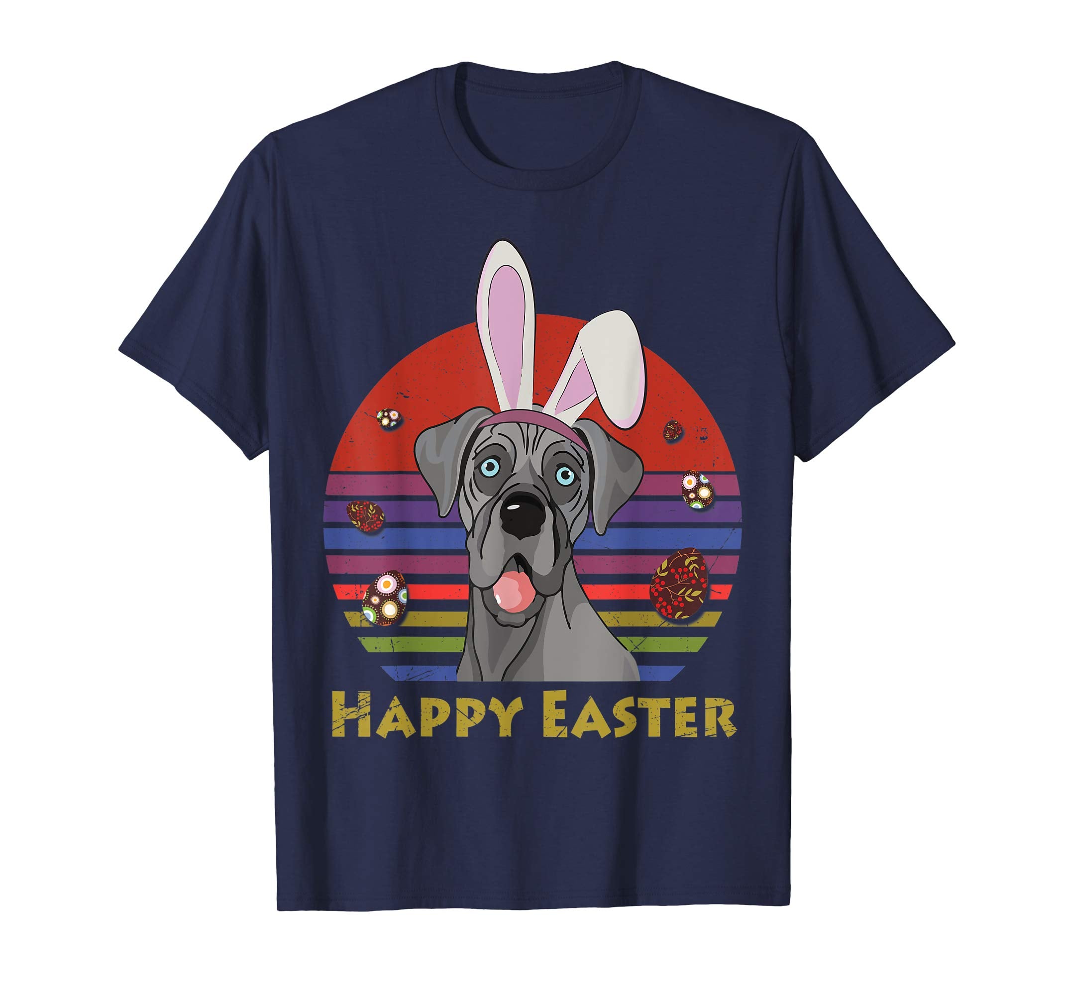 Great Dane With Bunny Headband Happy Easter Tshirt Gifts