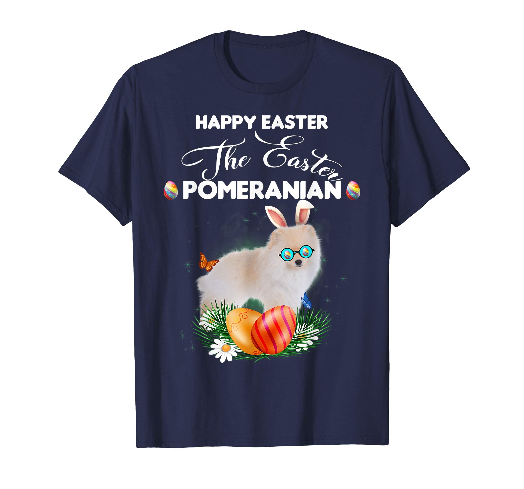 Pomeranian Dog Sunglass Bunny Happy Easter Day Tshirt