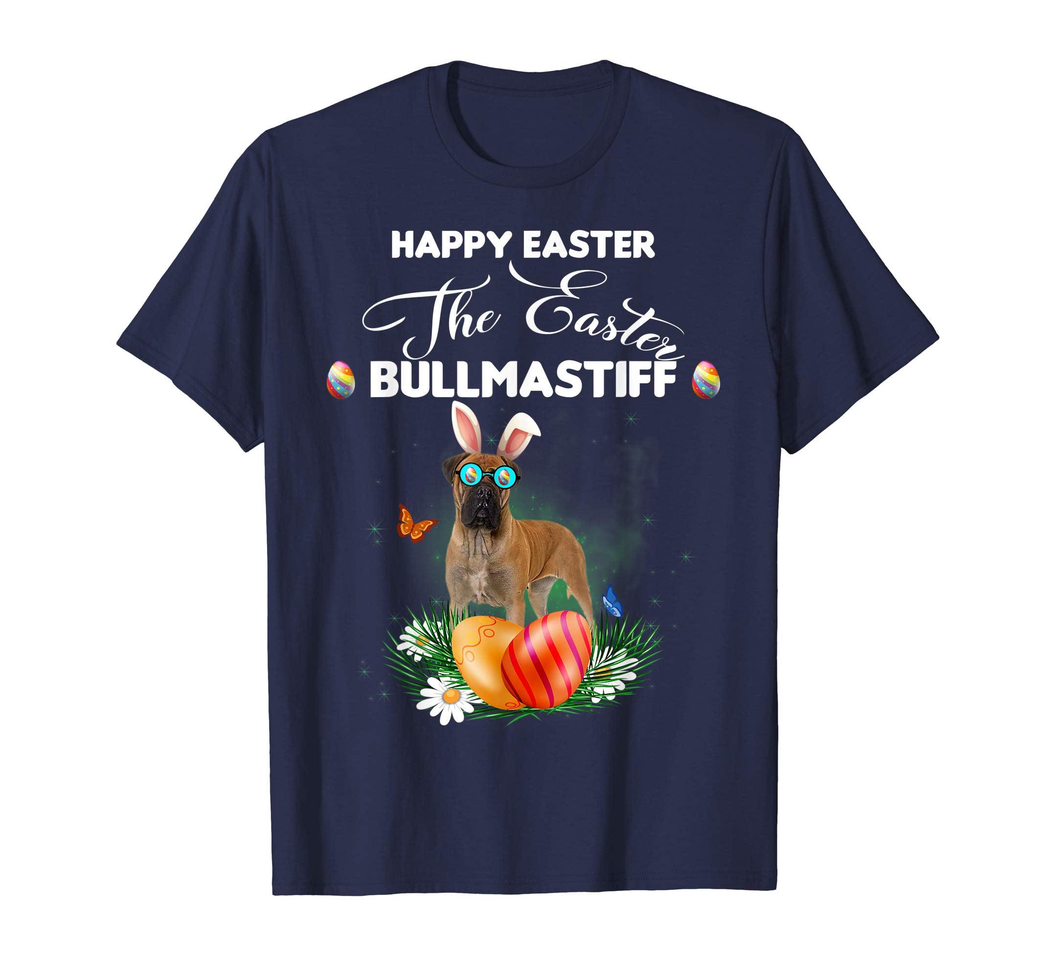 Bullmastiff Dog Sunglass Bunny Happy Easter Day Tshirt
