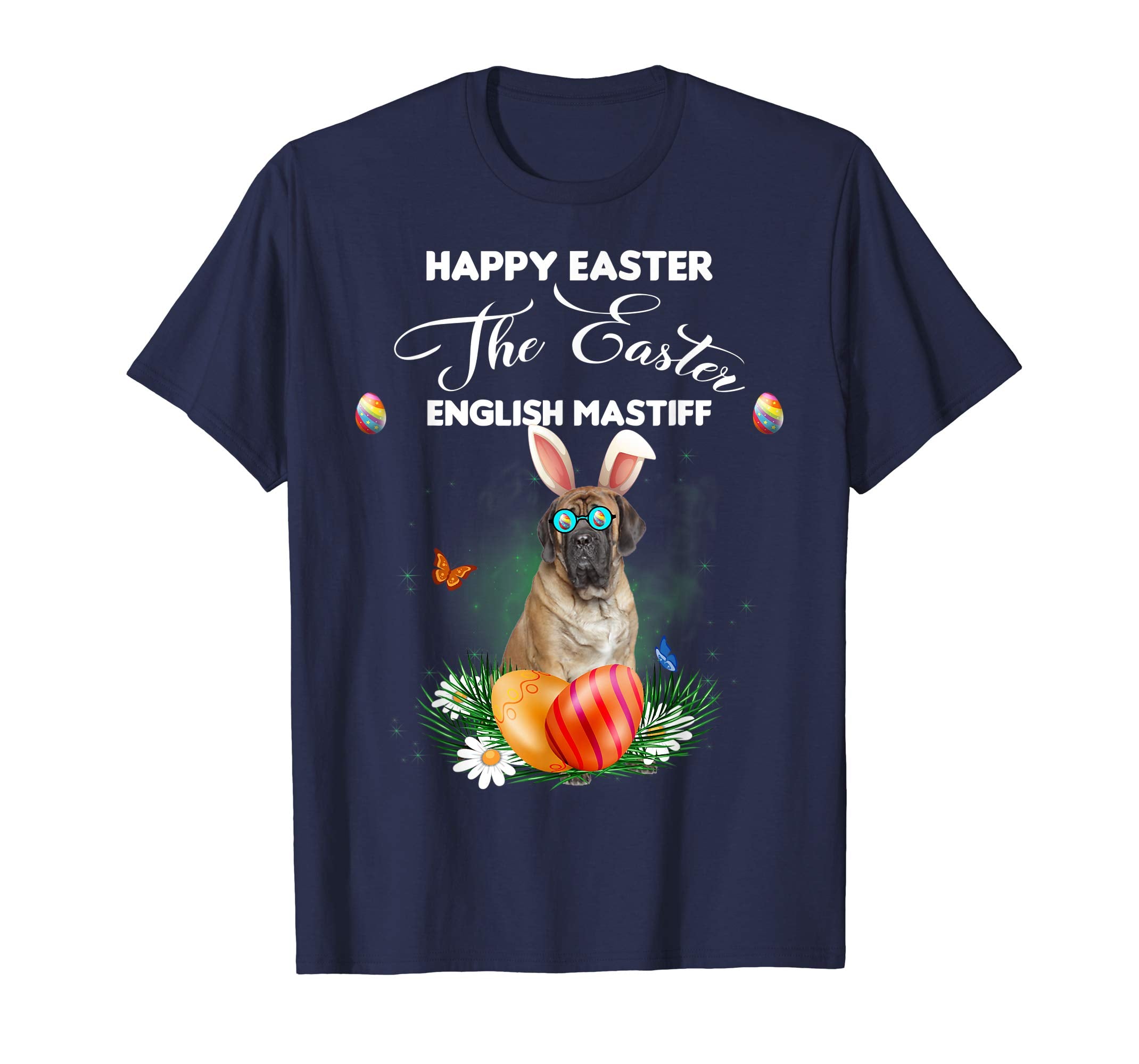 English Mastiff Dog Sunglass Bunny Happy Easter Day Tshirt