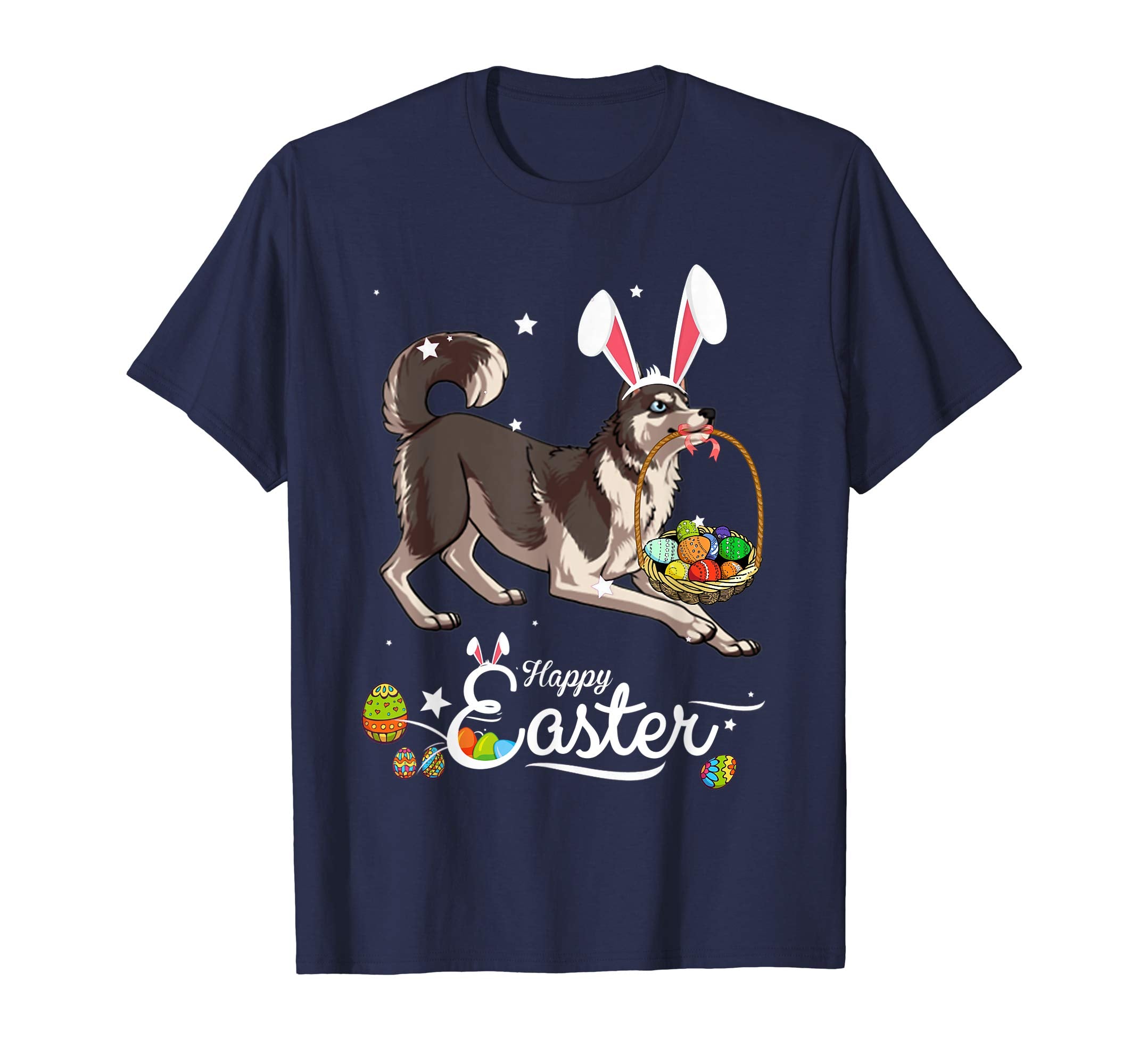 Siberian Husky Dog With Bunny Hat Easter Costume T Shirt