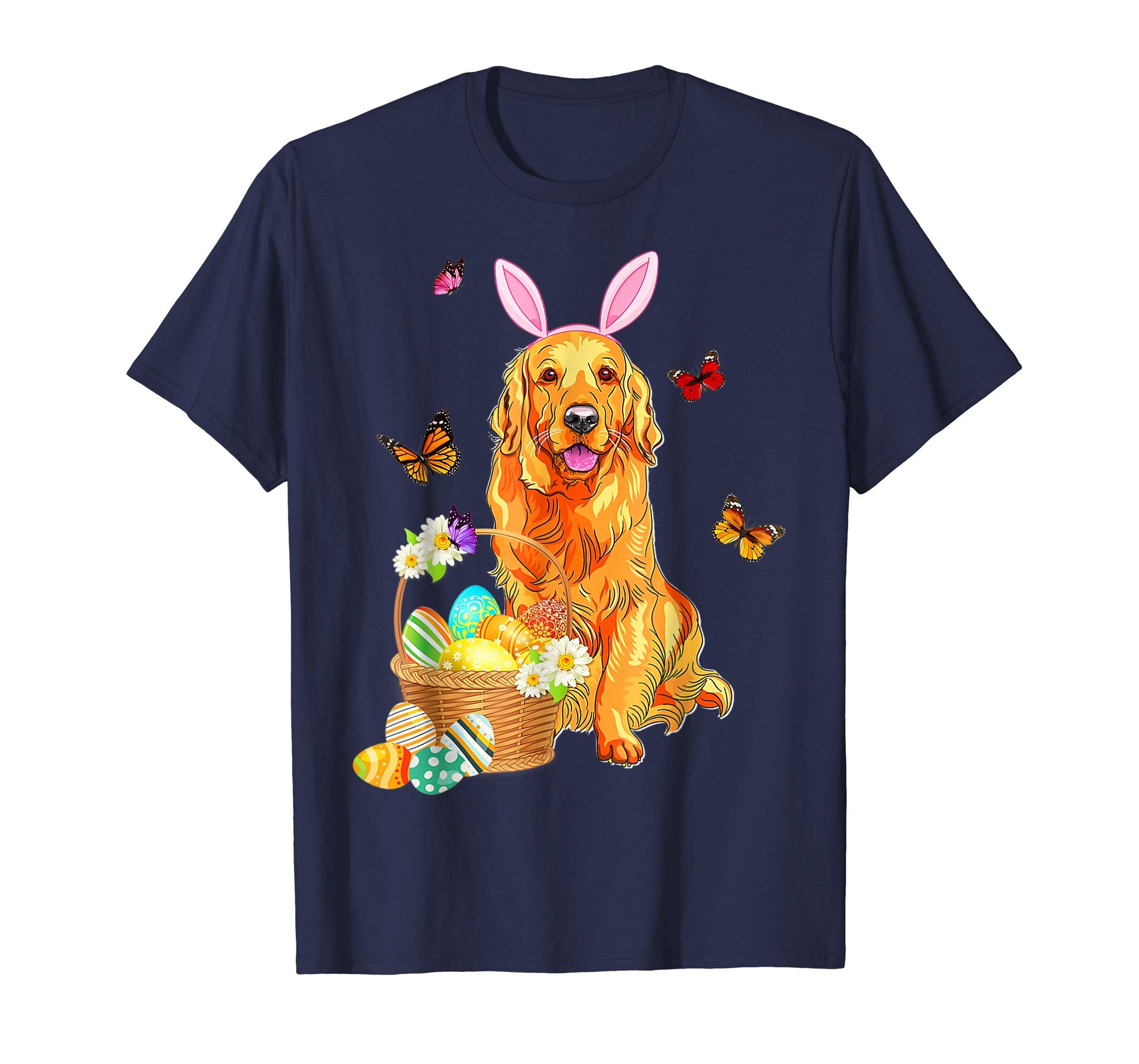 Golden Retriever Bunny Hat Rabbit Easter Eggs Shirt Happy E