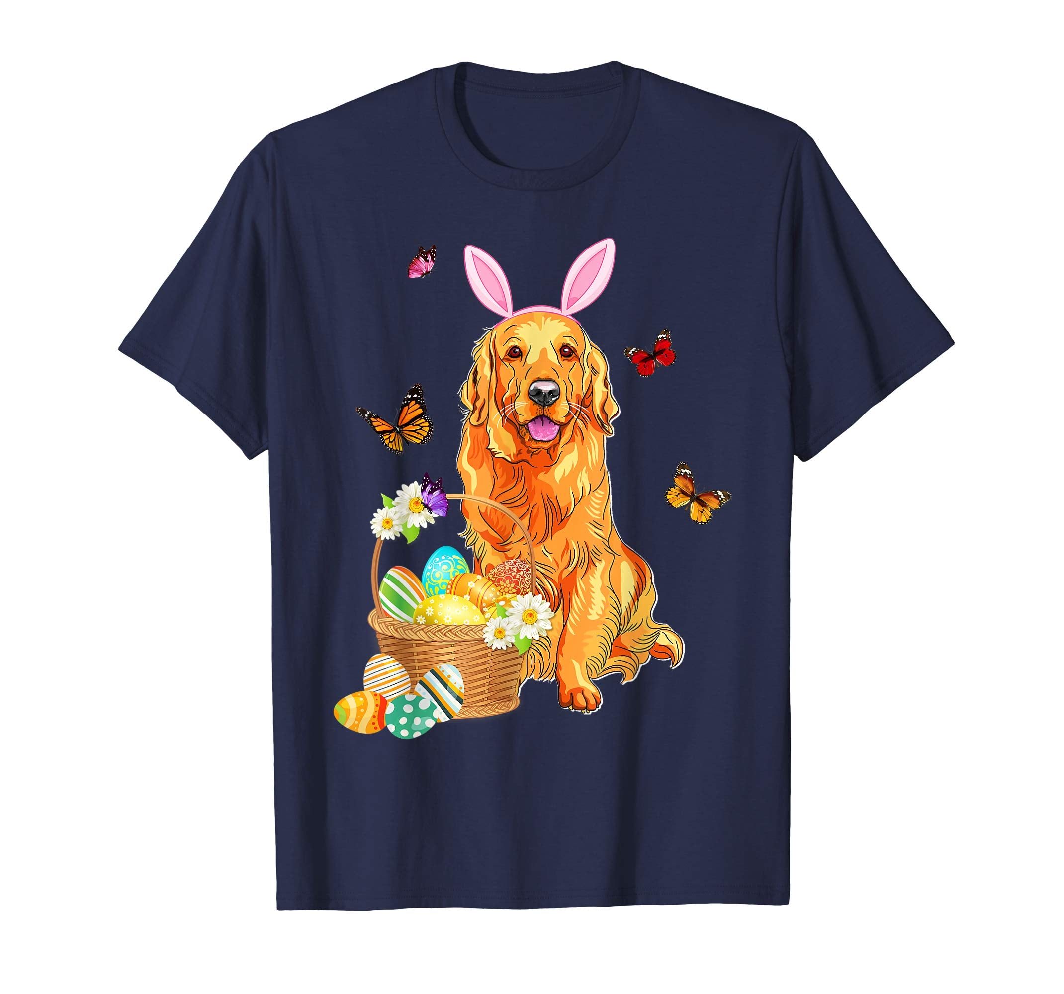Golden Retriever Bunny Hat Rabbit Easter Eggs Shirt Happy Ea