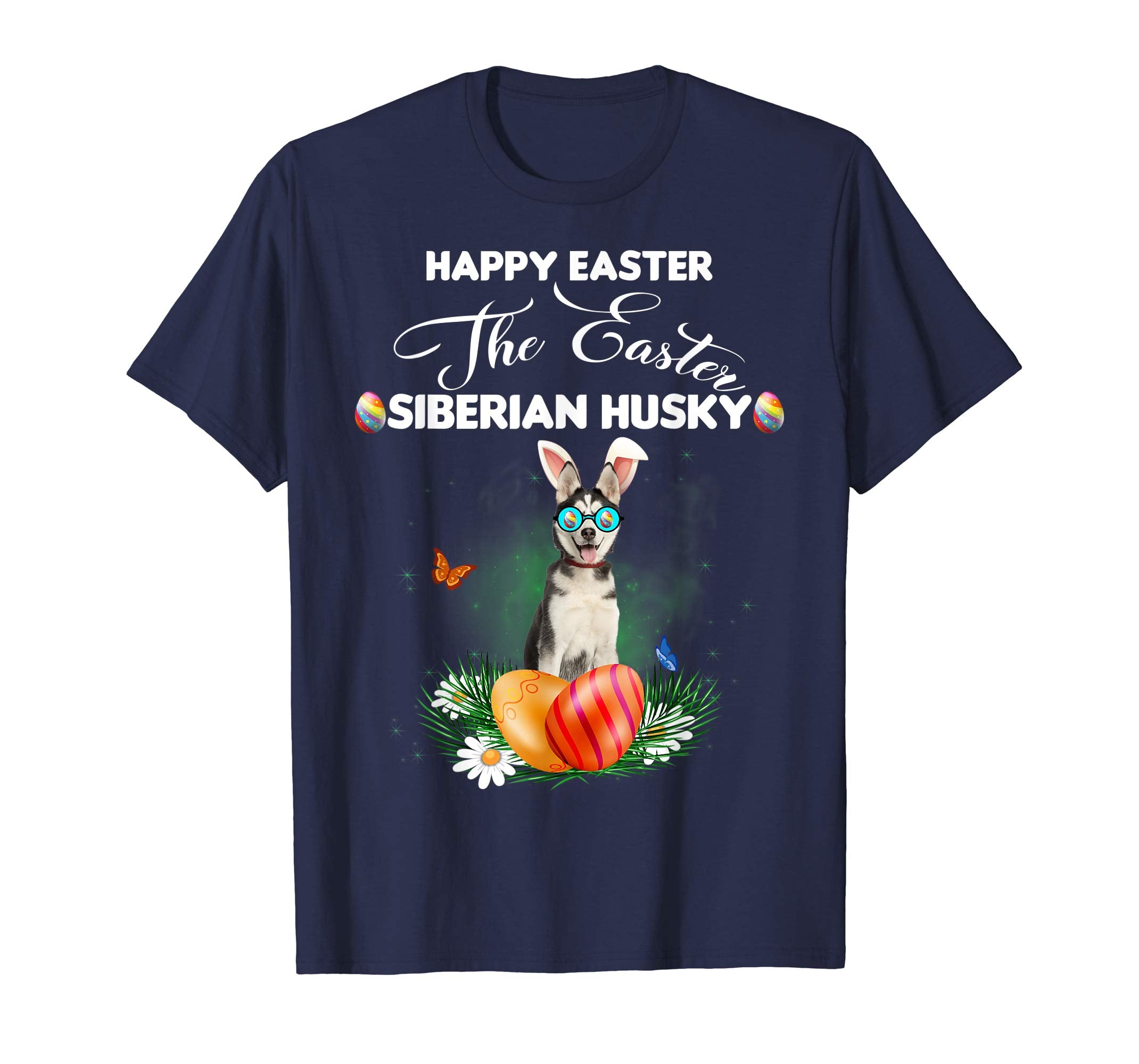 Siberian Husky Dog Sunglass Bunny Happy Easter Day Tshirt