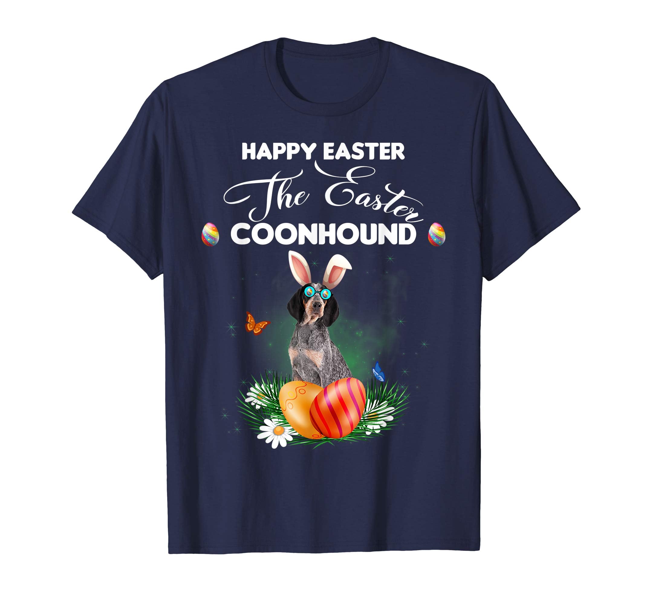 Coonhound Dog Sunglass Bunny Happy Easter Day Tshirt
