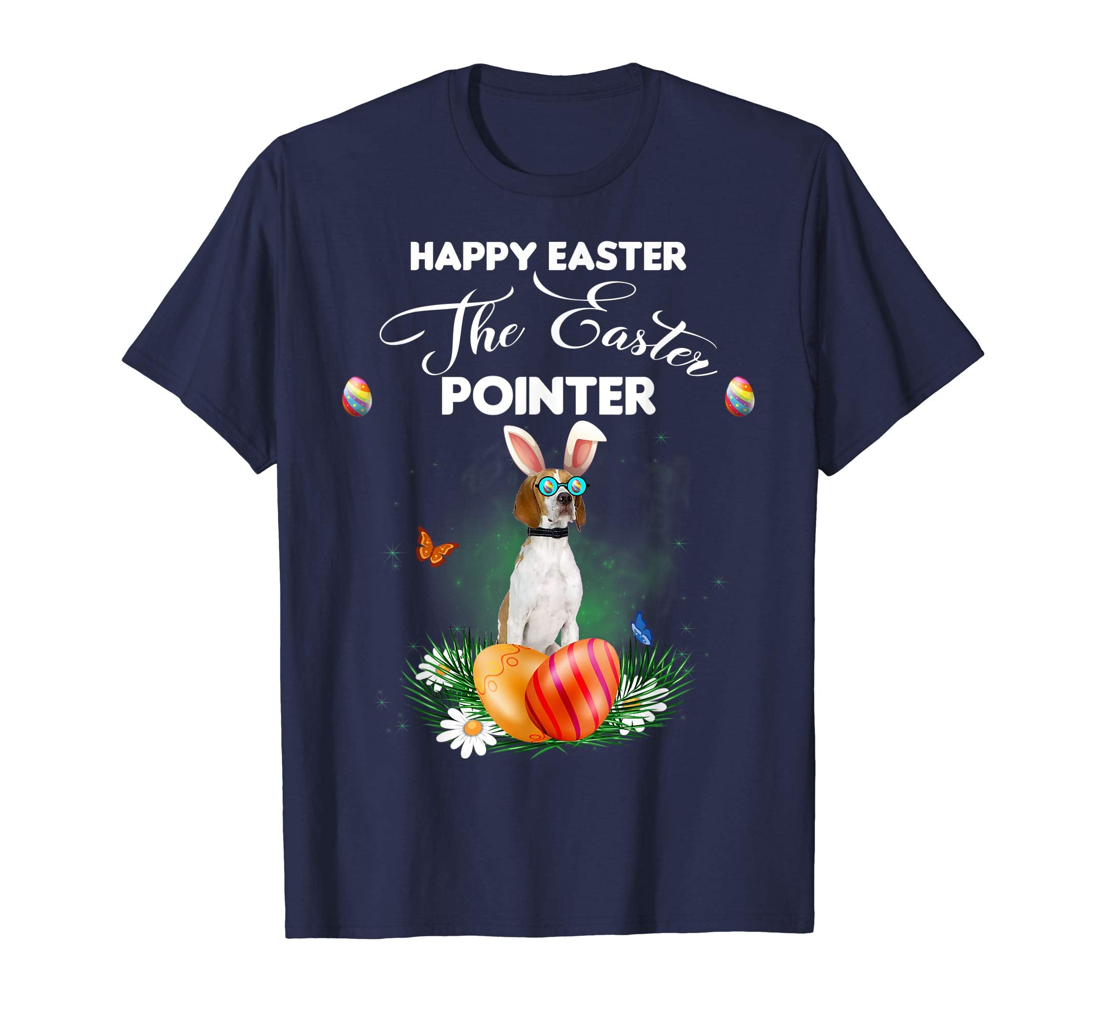 Pointer Dog Sunglass Bunny Happy Easter Day Tshirt