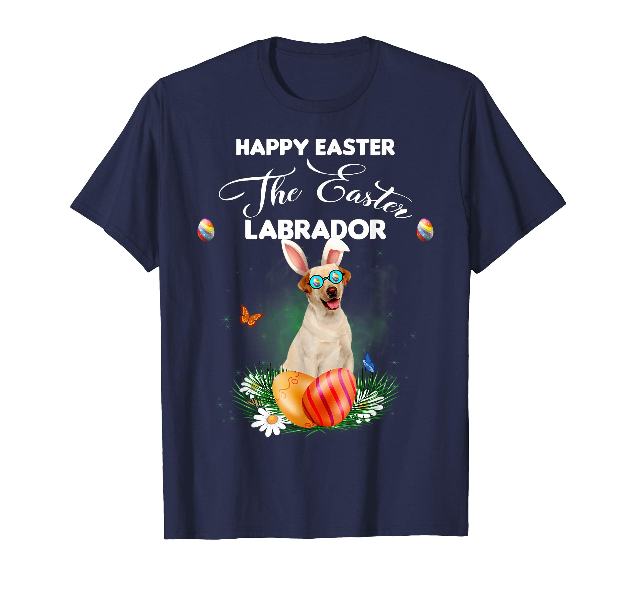 Labrador Dog Sunglass Bunny Happy Easter Day Tshirt