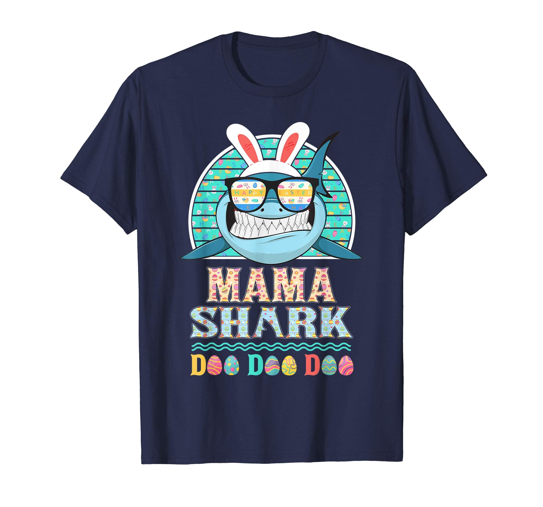 Funny Mama Shark Happy Easter Day Gift Family Shirt