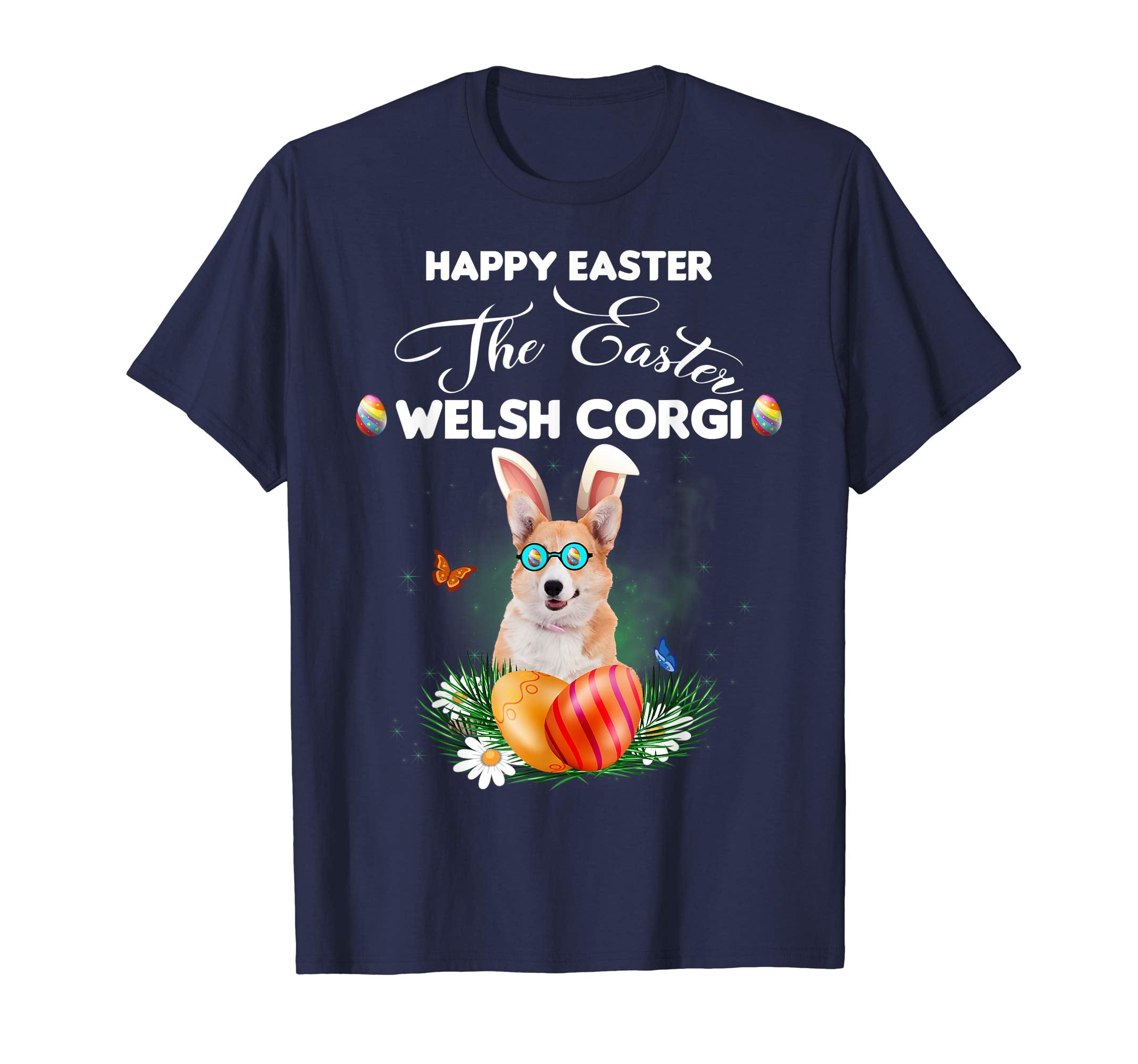 Welsh Corgi Dog Sunglass Bunny Happy Easter Day Tshirt