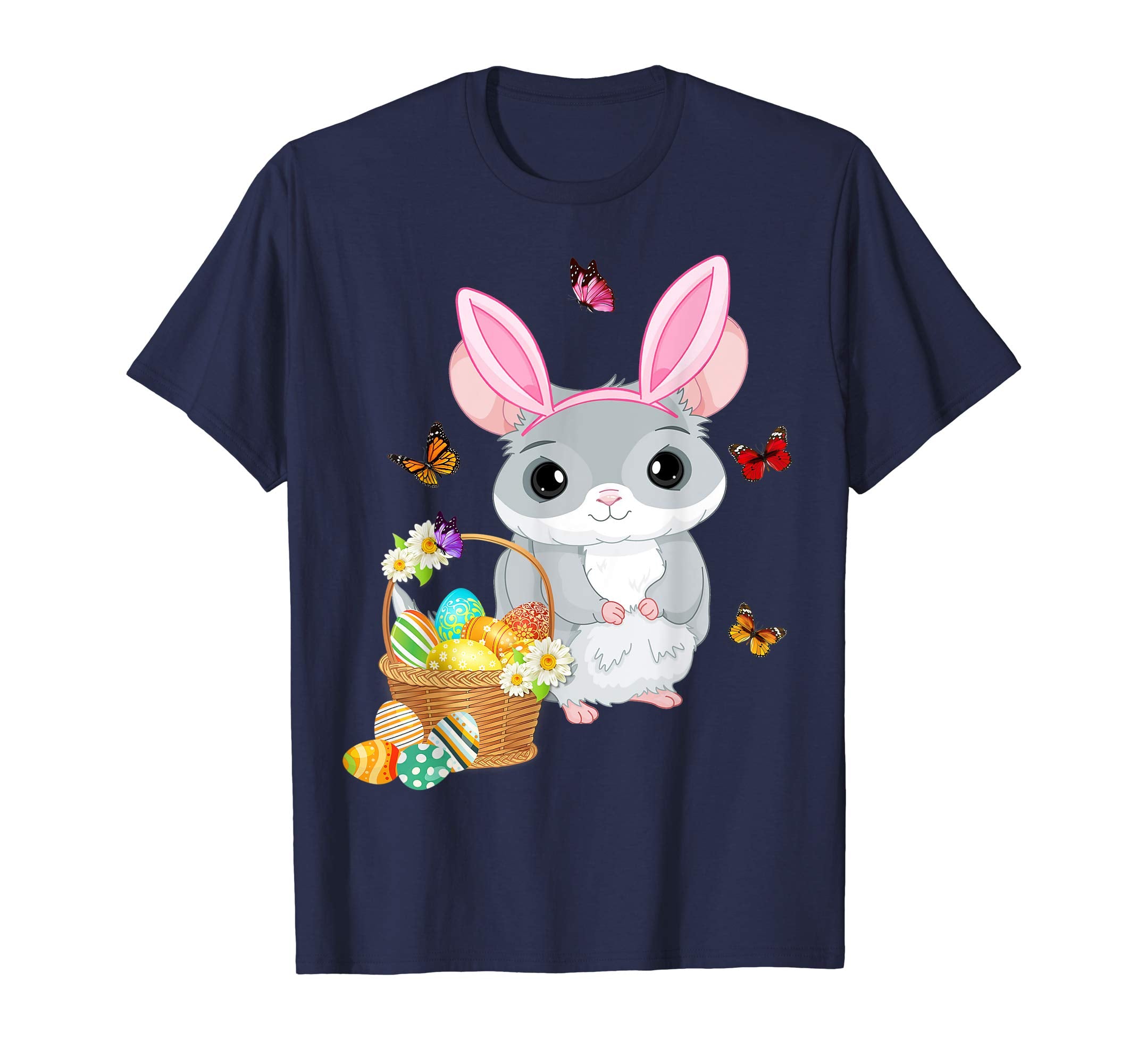 Chinchilla Bunny Hat Rabbit Easter Eggs Shirt Happy Ea