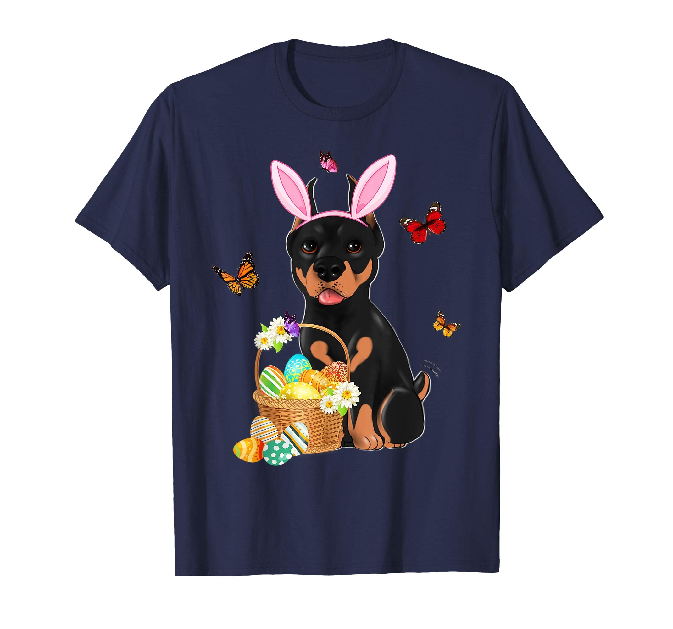 Doberman Bunny Hat Rabbit Easter Eggs Shirt Happy Ea