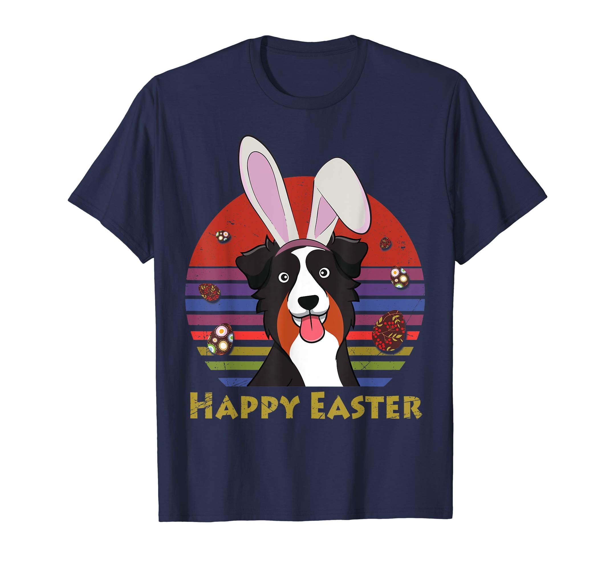 Australian Shepherd With Bunny Headband Happy Easter Tshirt