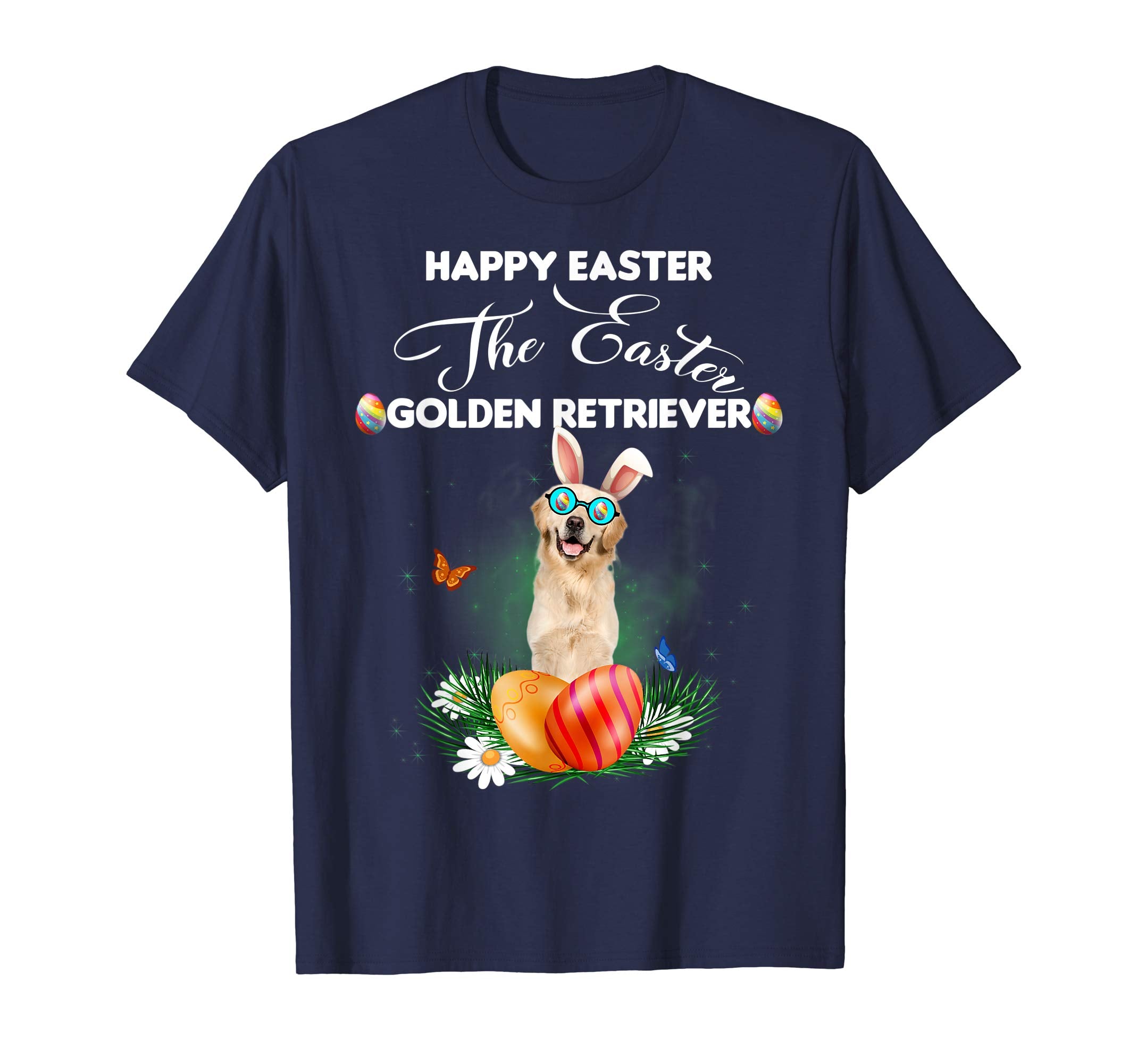 Golden Retriever Dog Sunglass Bunny Happy Easter Day Tshirt