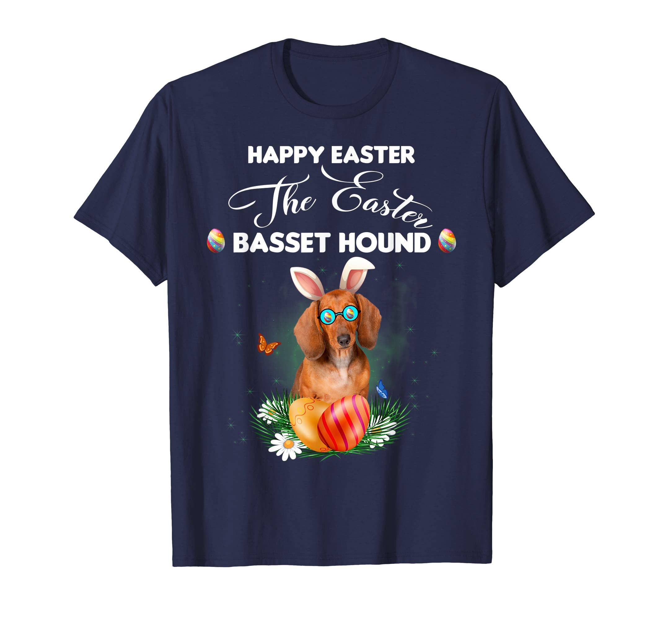 Basset Hound Dog Sunglass Bunny Happy Easter Day Tshirt