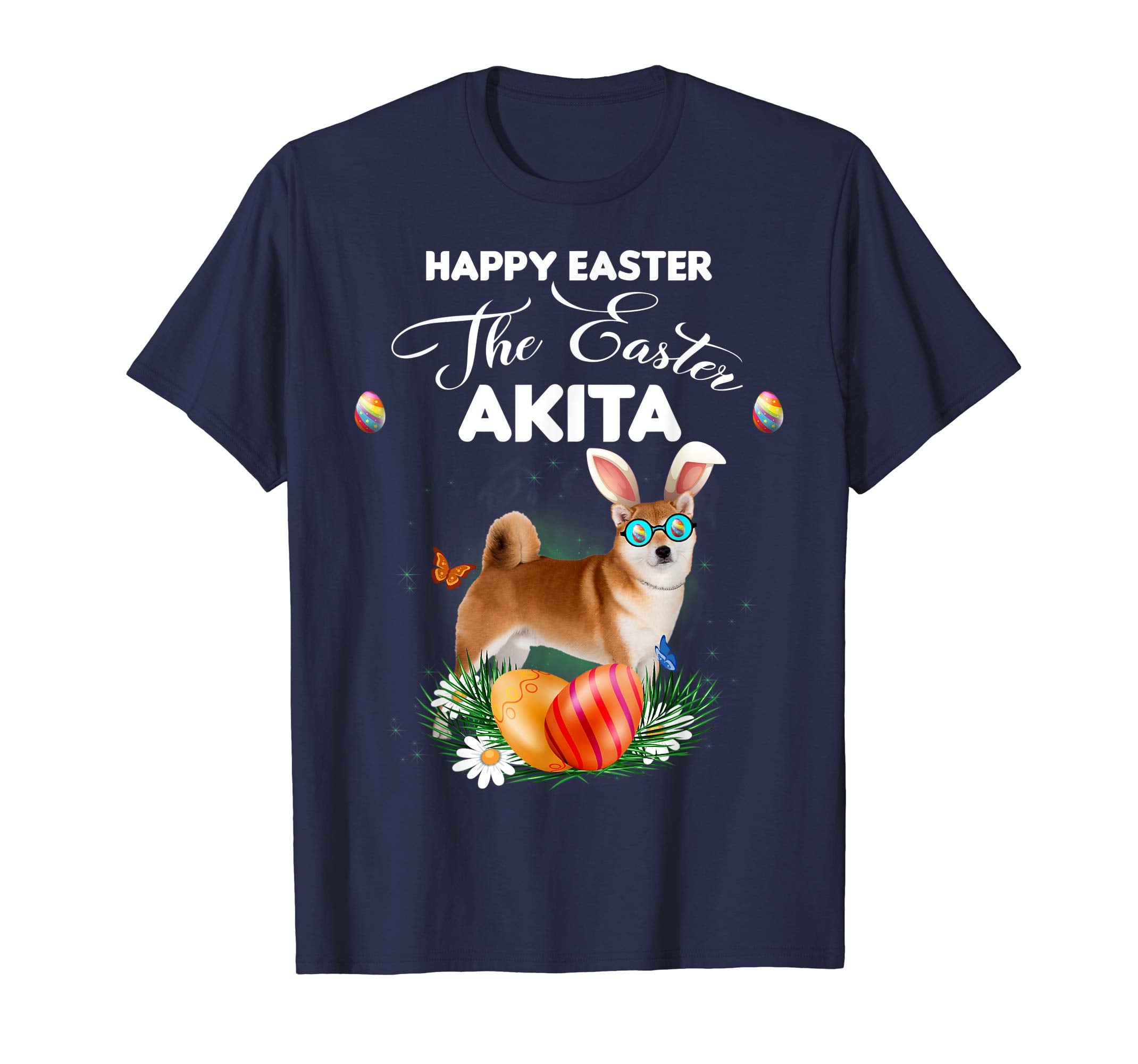 Akita Dog Sunglass Bunny Happy Easter Day Tshirt