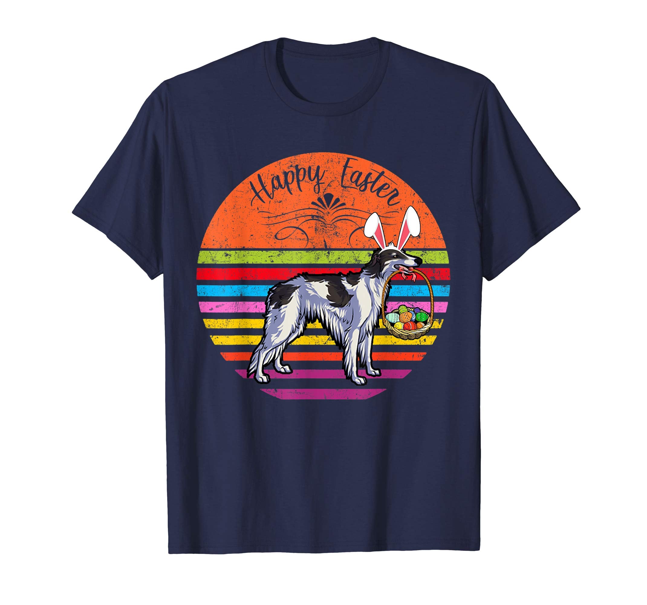 Cute Borzoi Dog With Bunny Hat Happy Easter Eggs T Shirt