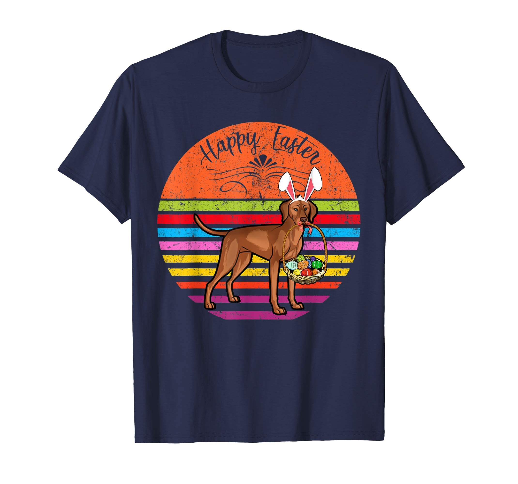 Cute Vizsla Dog With Bunny Hat Happy Easter Eggs T Shirt