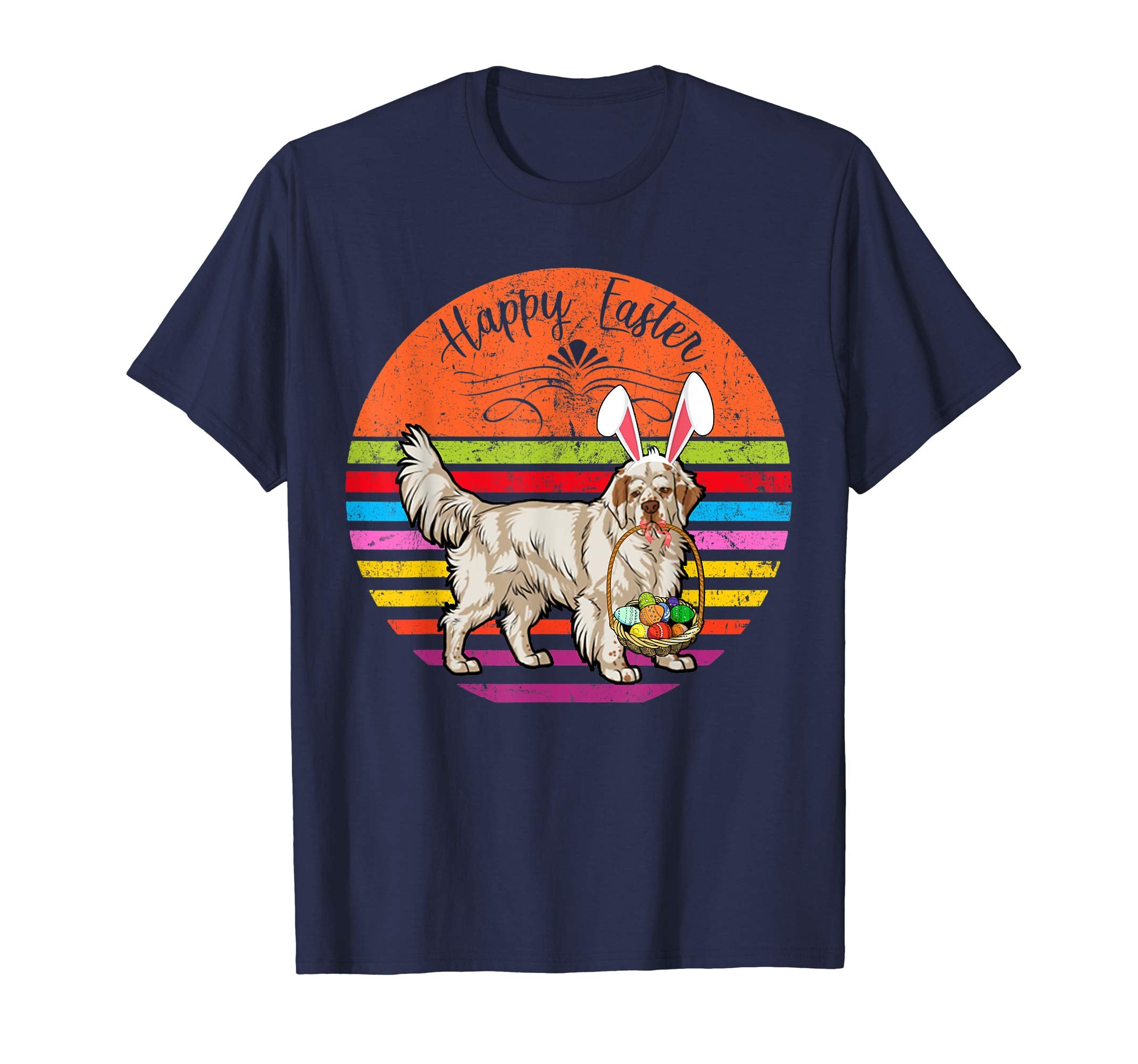 Cute Clumber Spaniel Dog With Bunny Hat Easter Eggs T Shirt