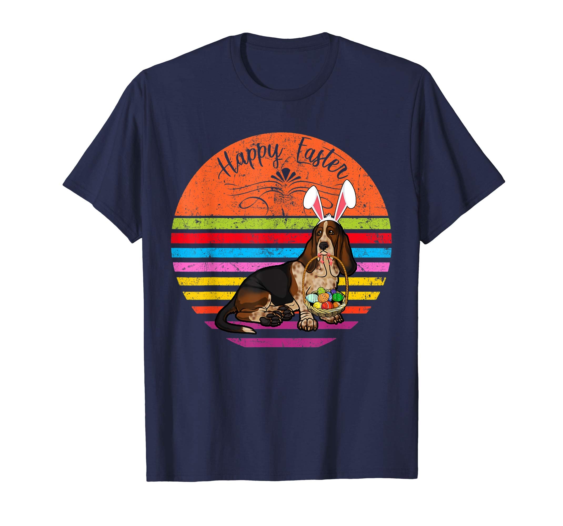 Cute Basset Hound Dog With Bunny Hat Happy Easter Eggs Shirt