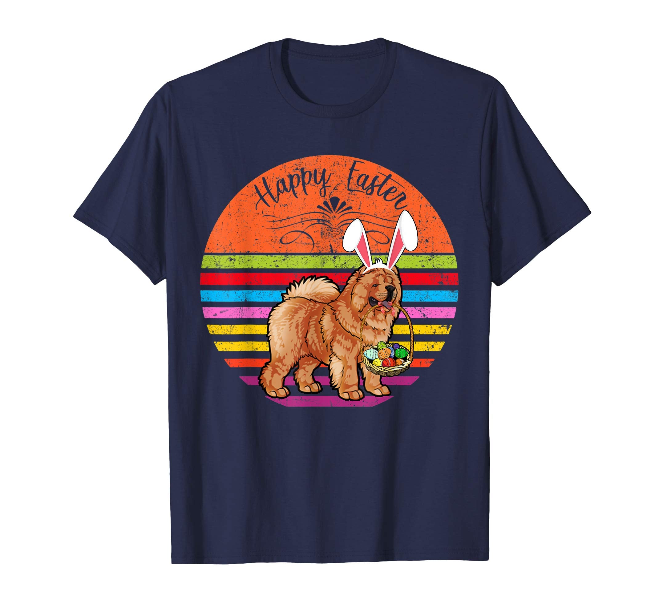 Cute Chow Chow Dog With Bunny Hat Happy Easter Eggs T Shirt