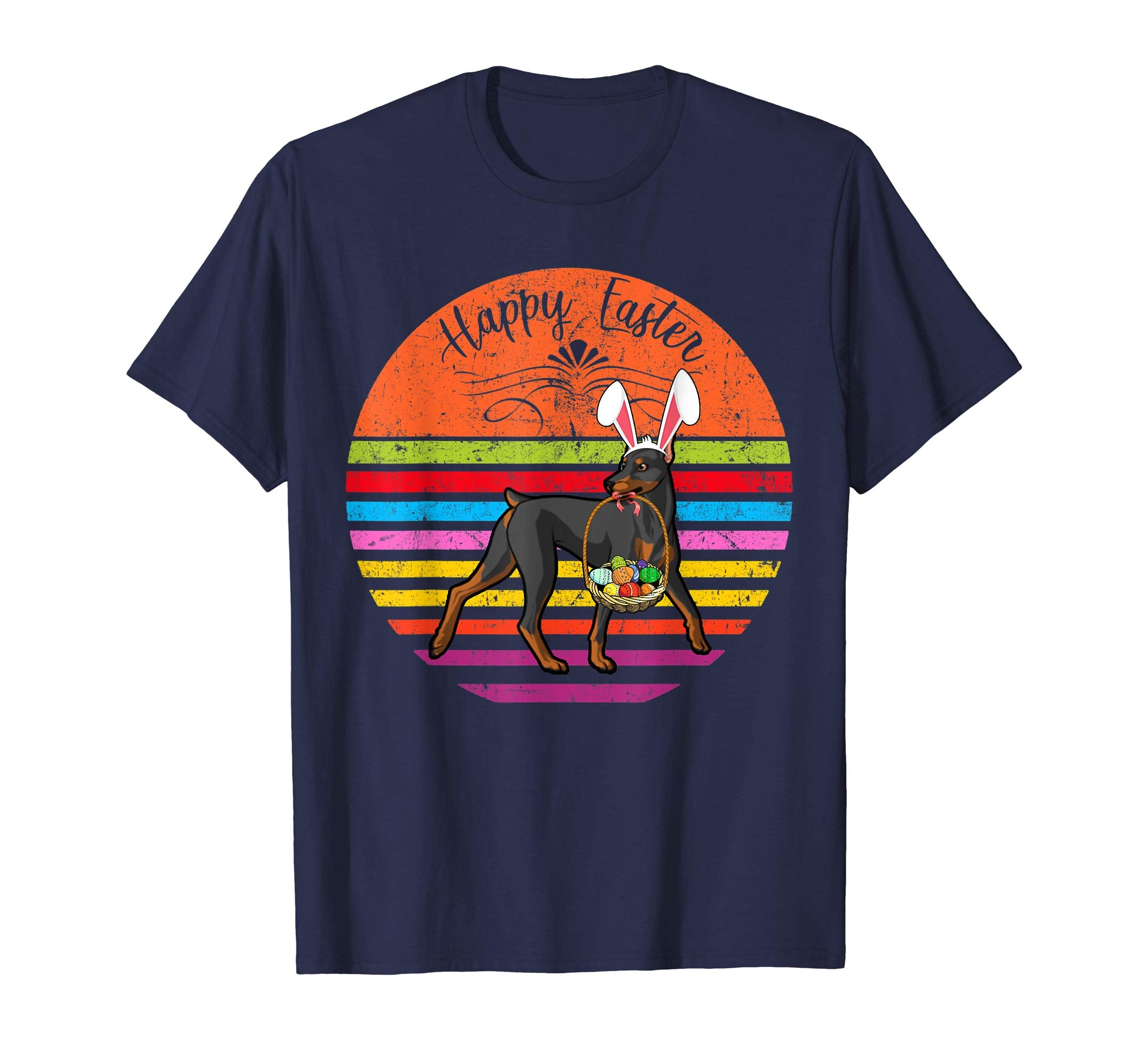 Cute Doberman Pinscher Dog With Bunny Hat Easter Eggs Shirt