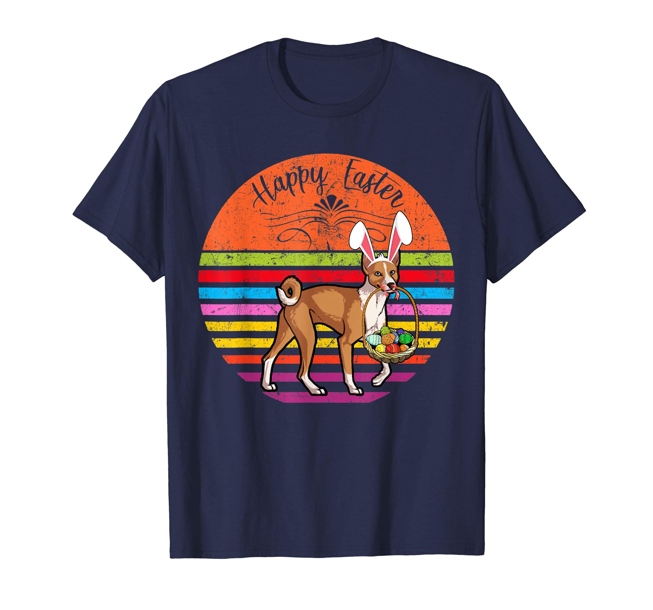 Cute Basenji Dog With Bunny Hat Happy Easter Eggs T Shirt