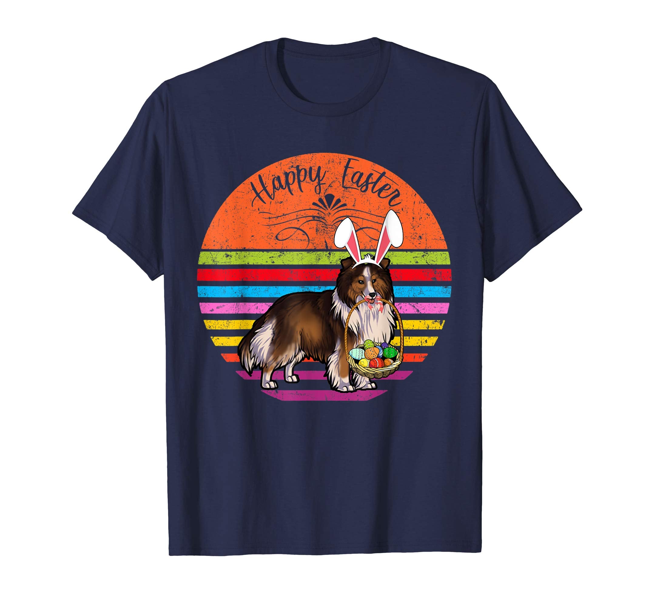 Cute Shetland Sheepdog Dog With Bunny Hat Easter Eggs Shirt