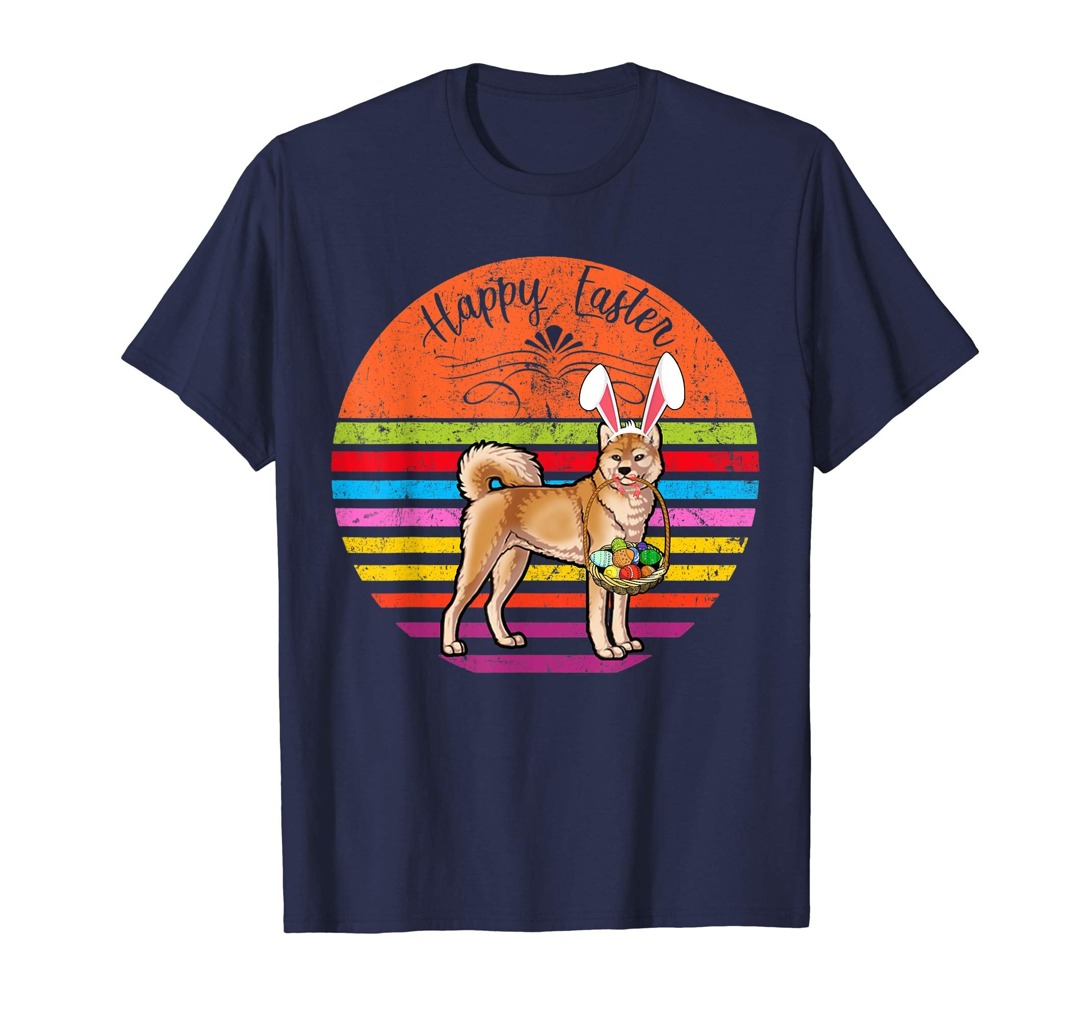 Cute Akita Dog With Bunny Hat Happy Easter Eggs T Shirt