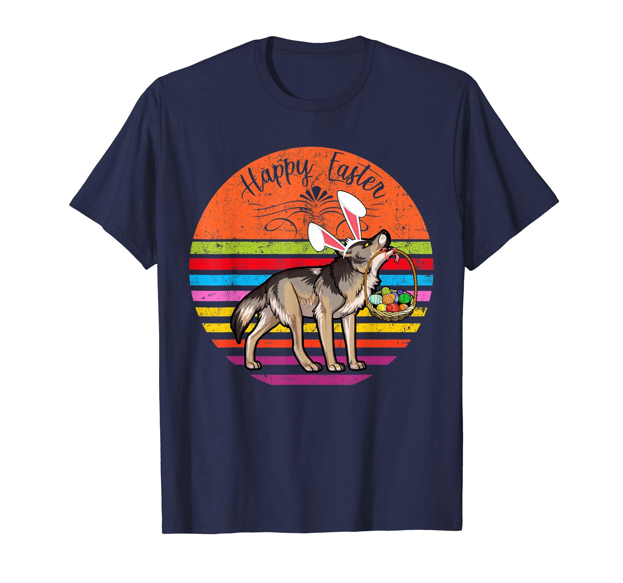 Cute Wolf Dog With Bunny Hat Happy Easter Eggs T Shirt
