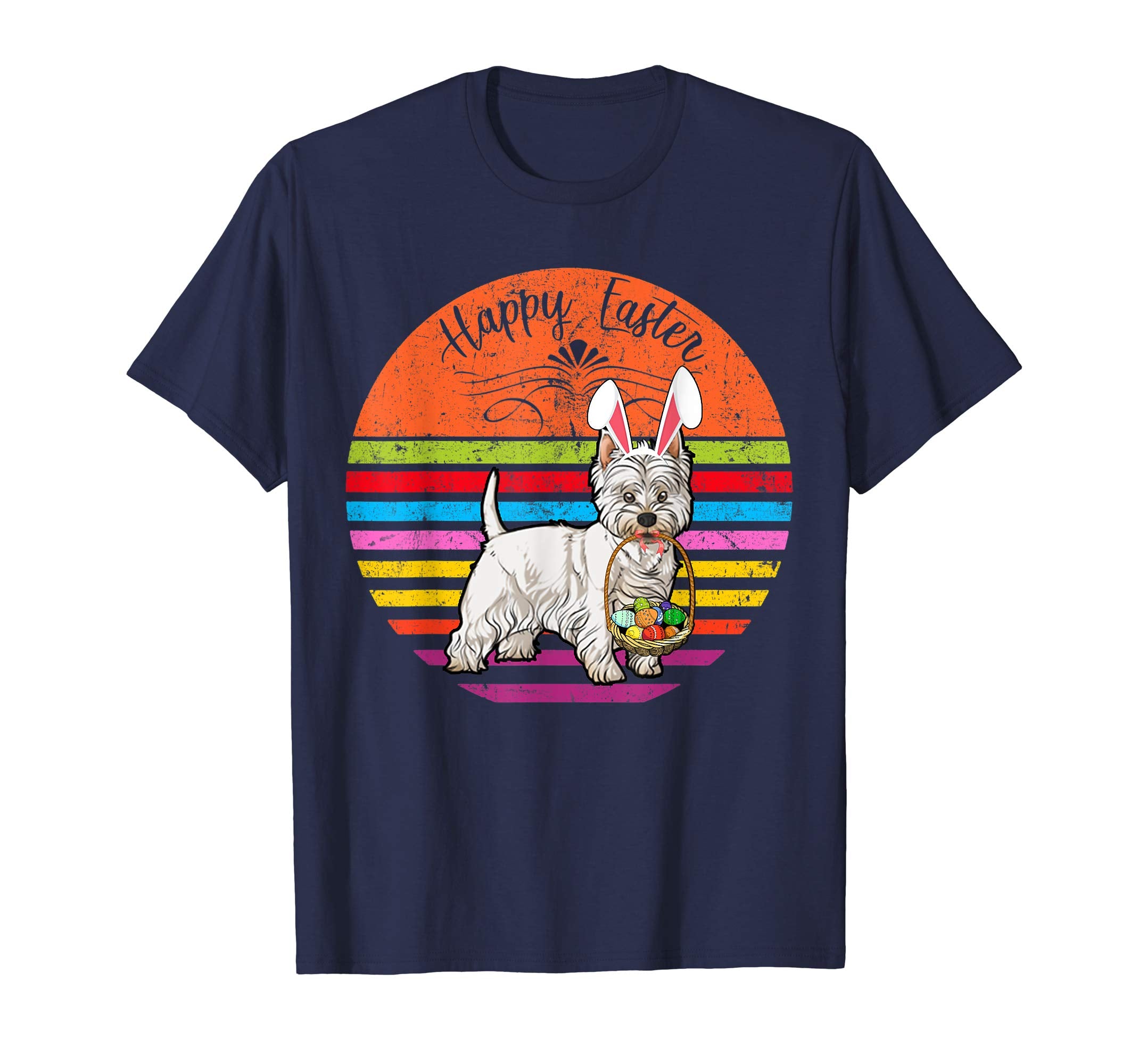 Cute West Highland White Dog With Bunny Hat Easter Egg Shirt
