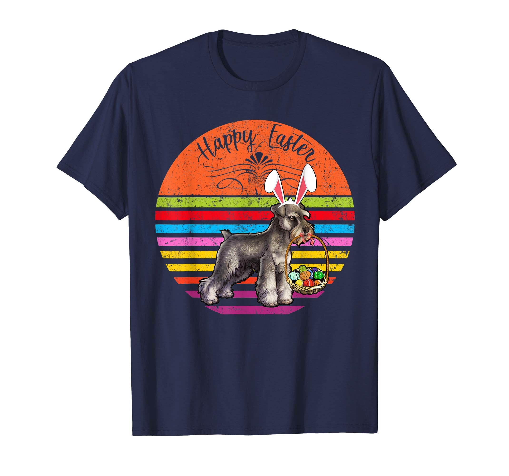 Vintage Miniature Schnauzer Dog Easter Eggs Basket T Shirt