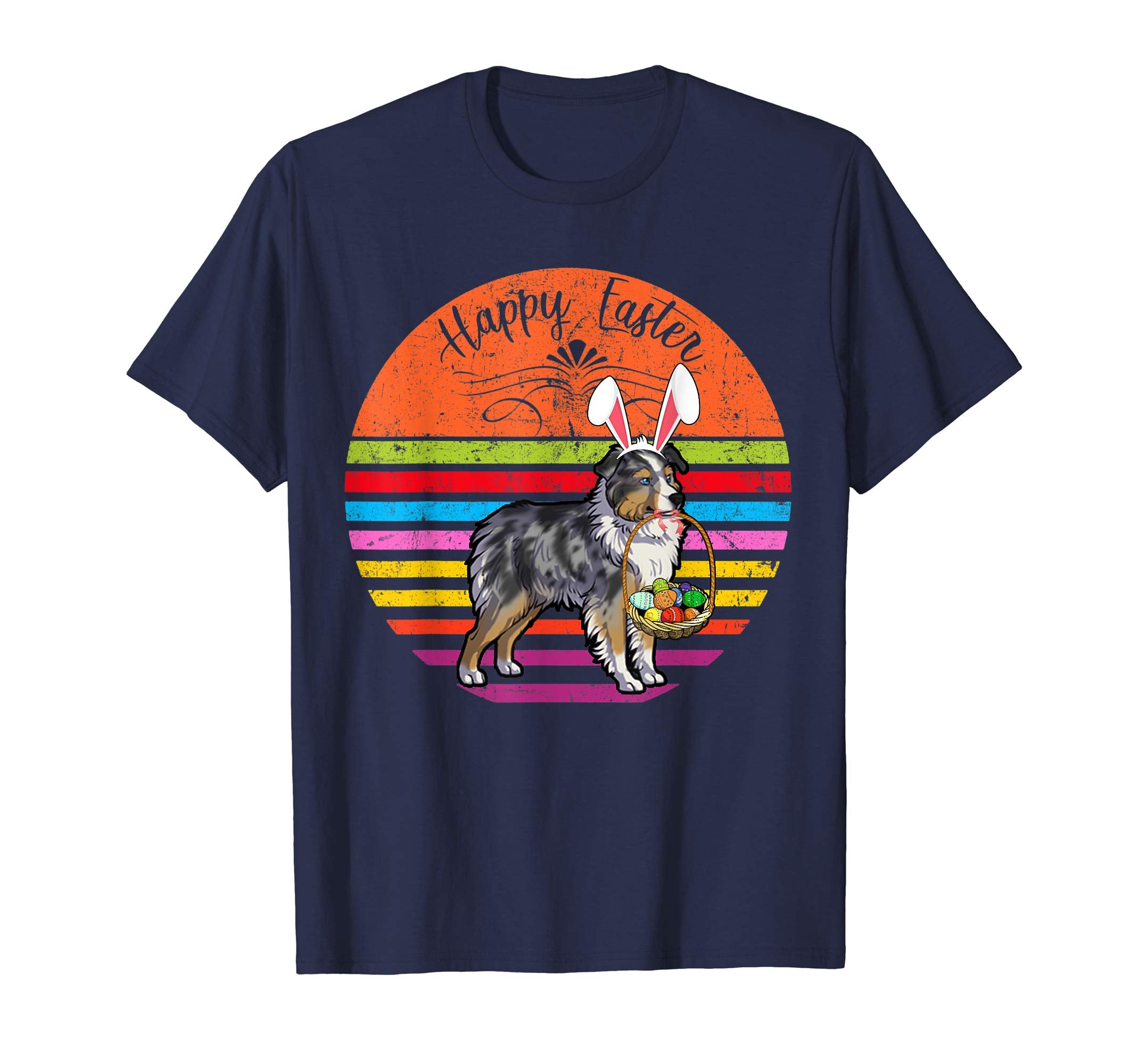 Cute Miniature Shepherd Dog With Bunny Hat Easter Eggs Shirt