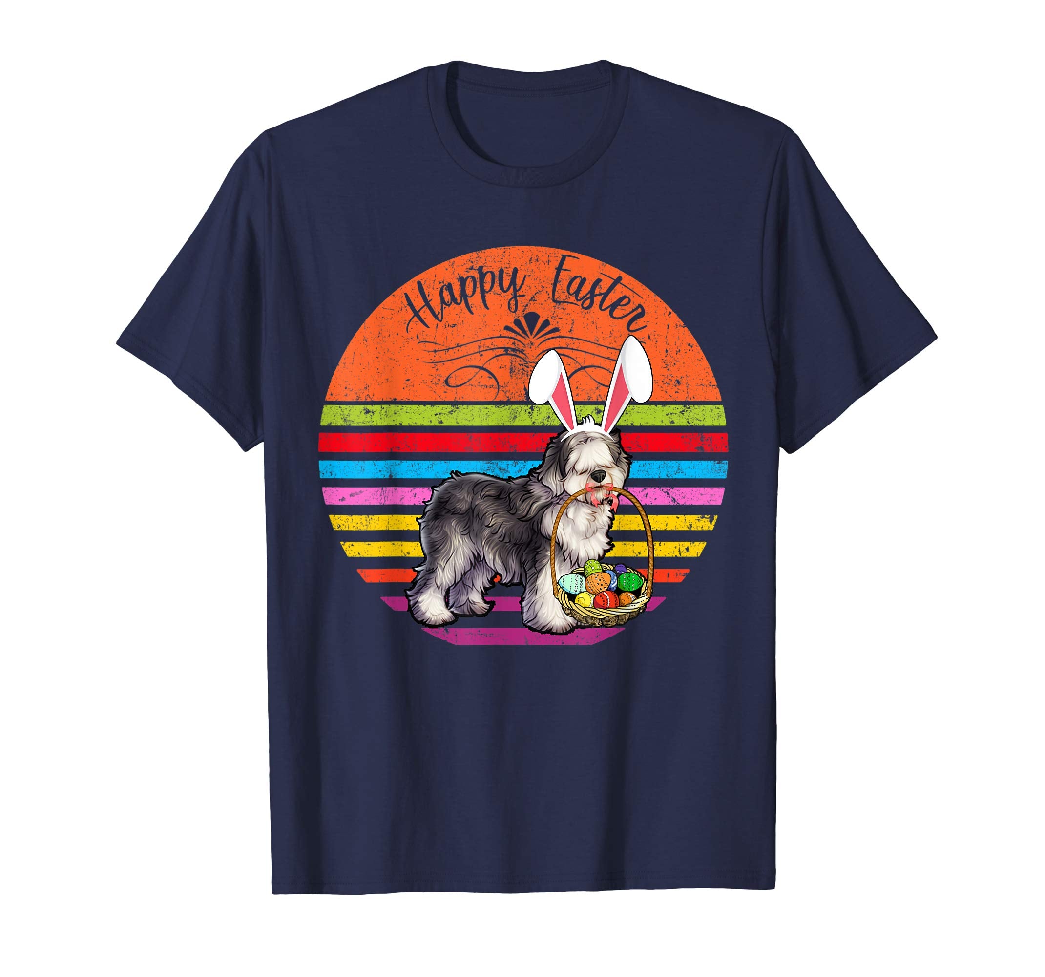 Vintage Olde English Sheepdog Dog Easter Eggs Basket T Shirt