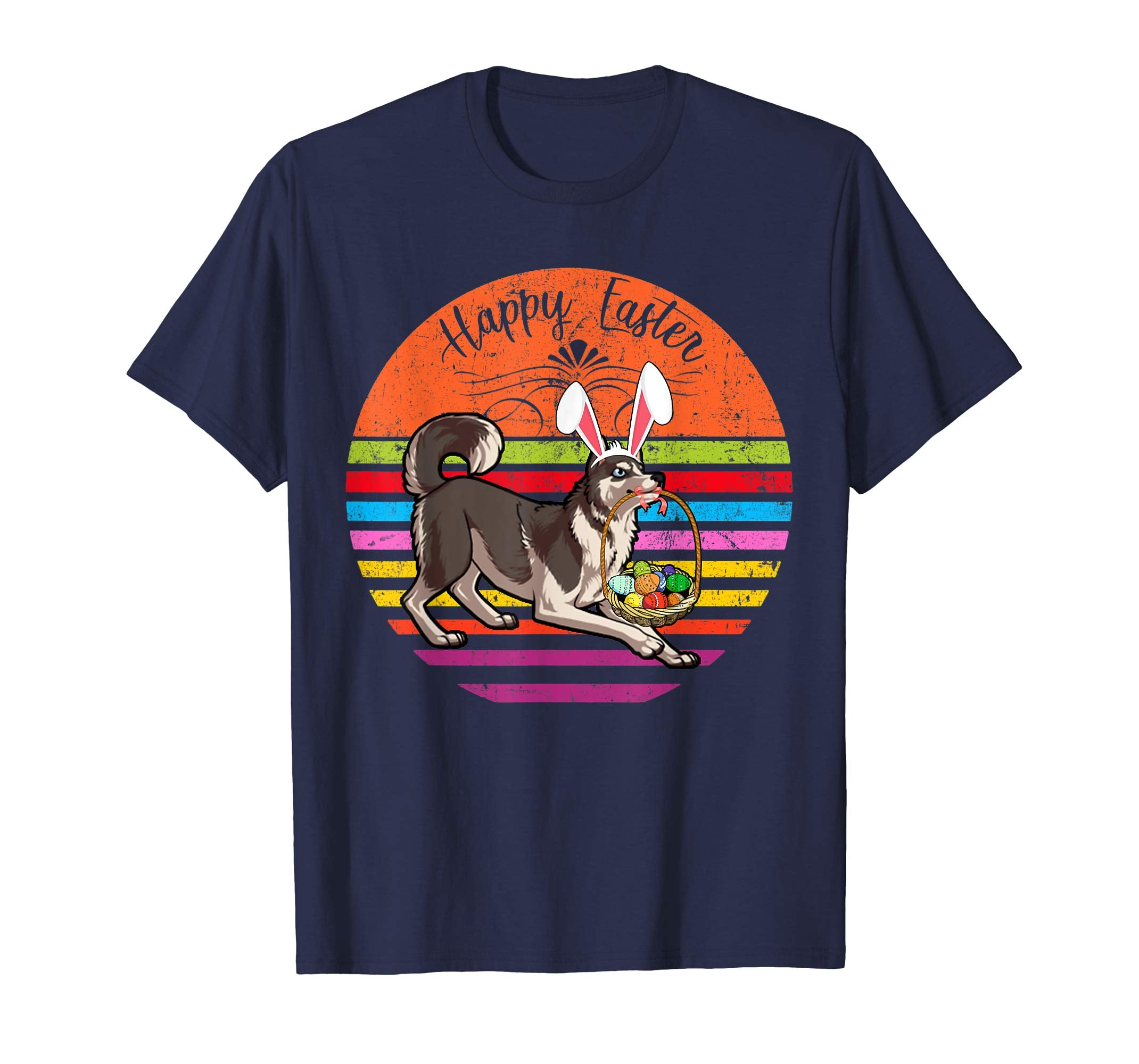 Cute Siberian Husky Dog With Bunny Hat Easter Eggs T Shirt