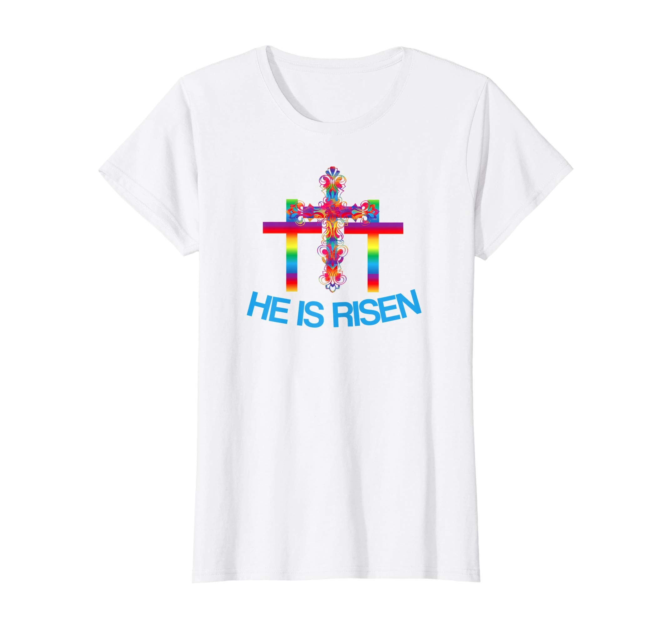 Christian Easter Shirts Colorful Rainbow Cross-He Is Risen