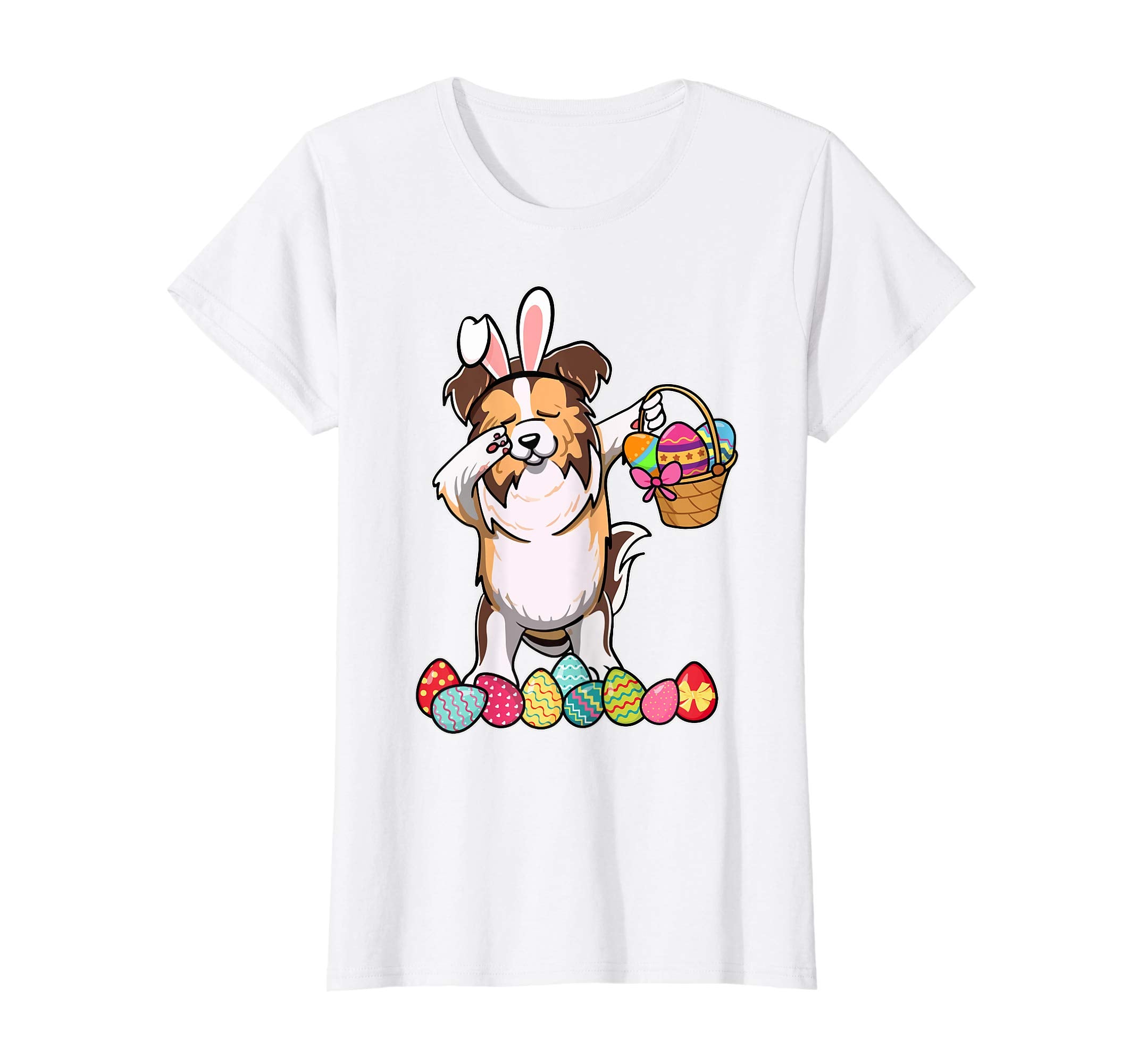 Shetland Sheepdog Dabbing Easter Bunny Egg Basket T-Shirt