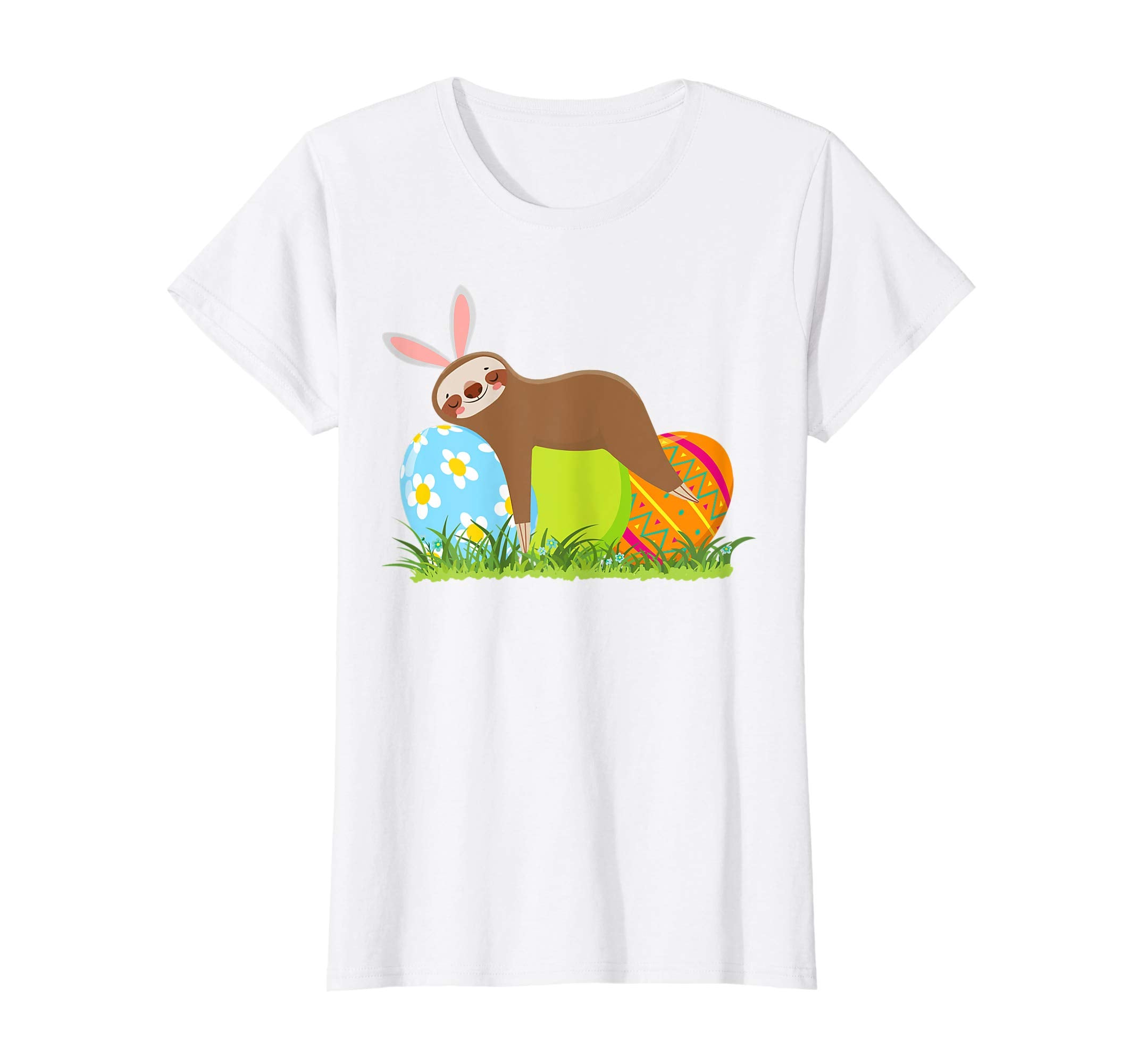 Funny Sloth Easter Day Bunny Ear Egg Easter Shirt Boys Girls