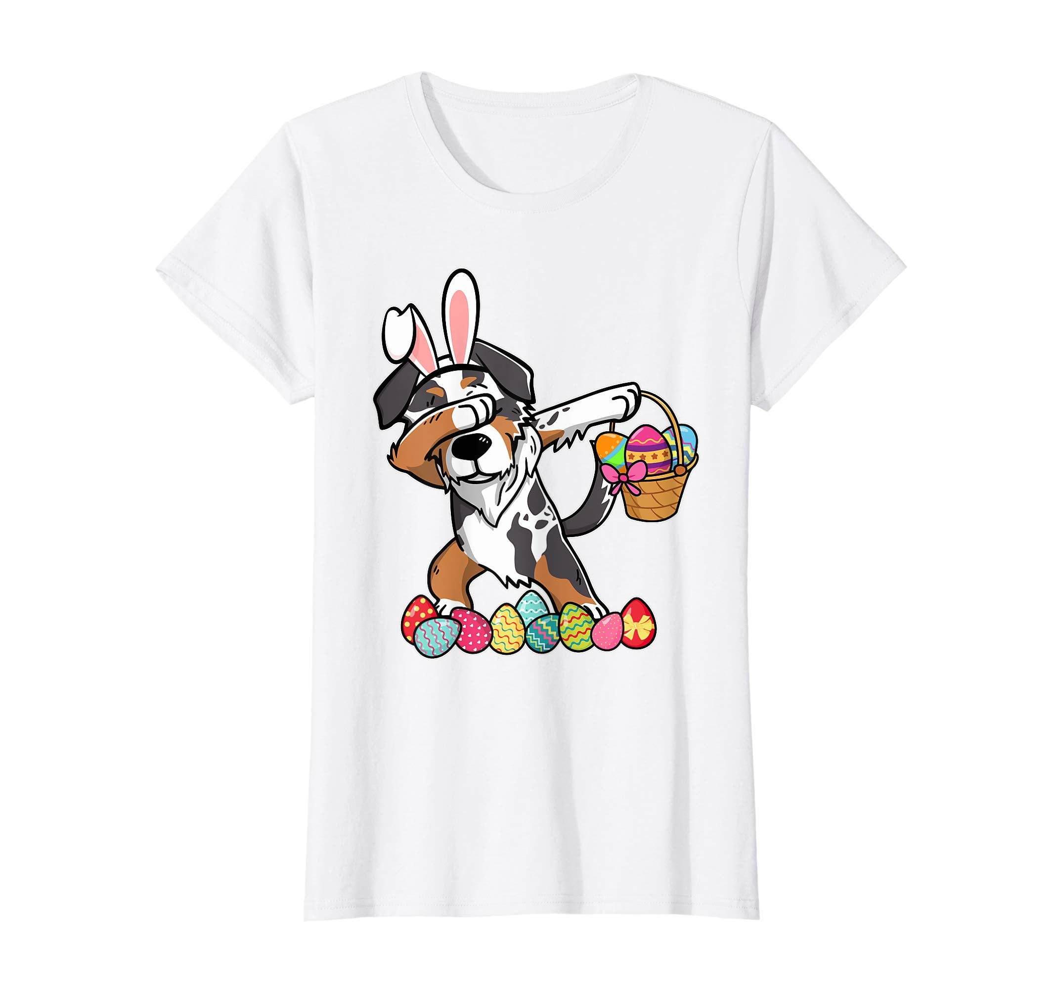 Australian Shepherd Dabbing Easter Bunny Egg Basket T-Shirt
