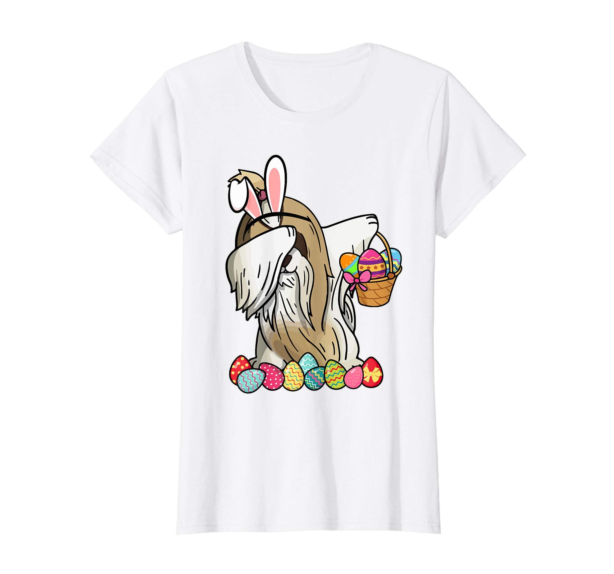 Shih Tzu Dab Dabbing Dressed Easter Bunny Egg Basket T-Shirt