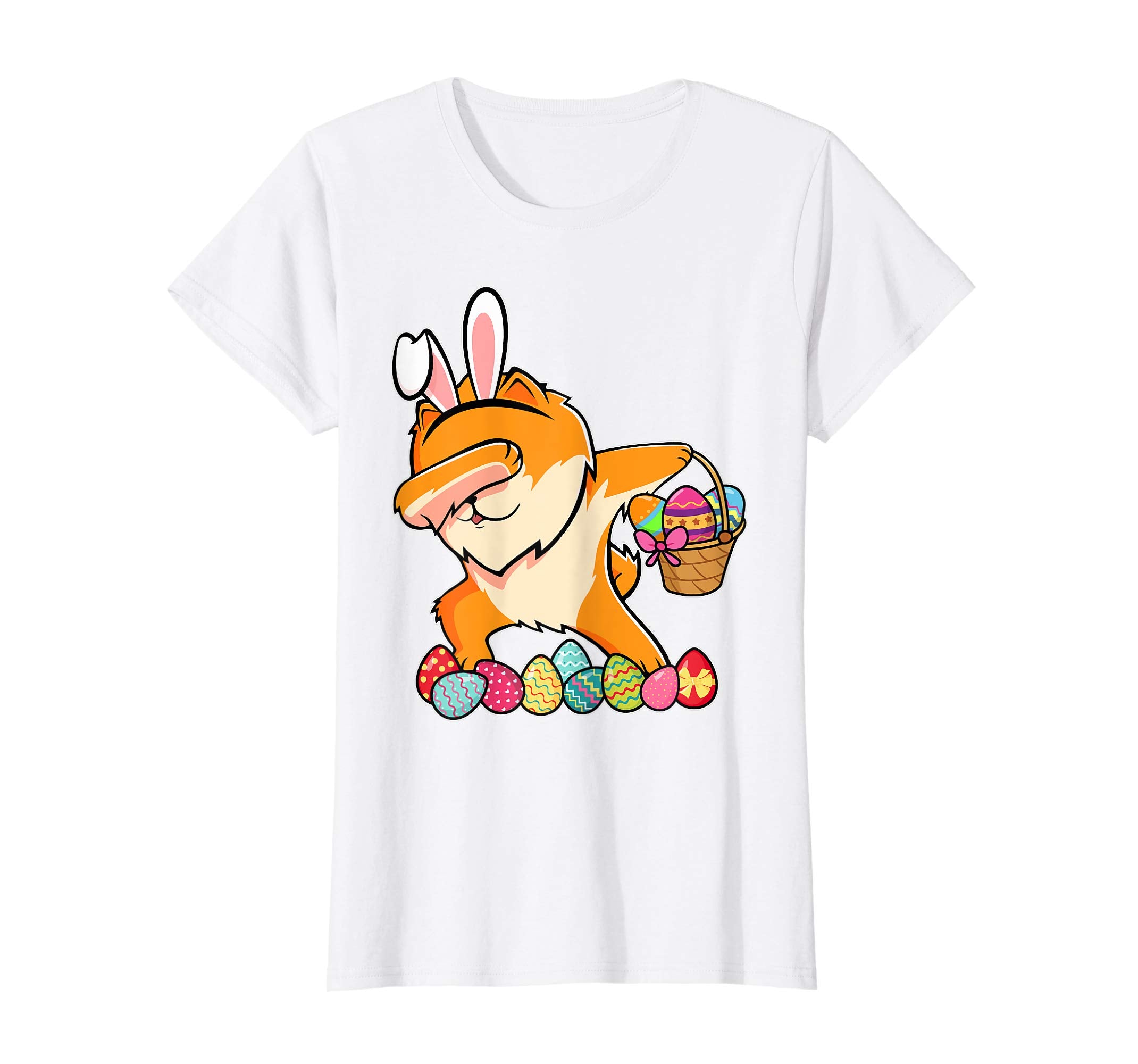 Pomeranian Dabbing Easter Bunny Egg Basket Hunting T-Shirt