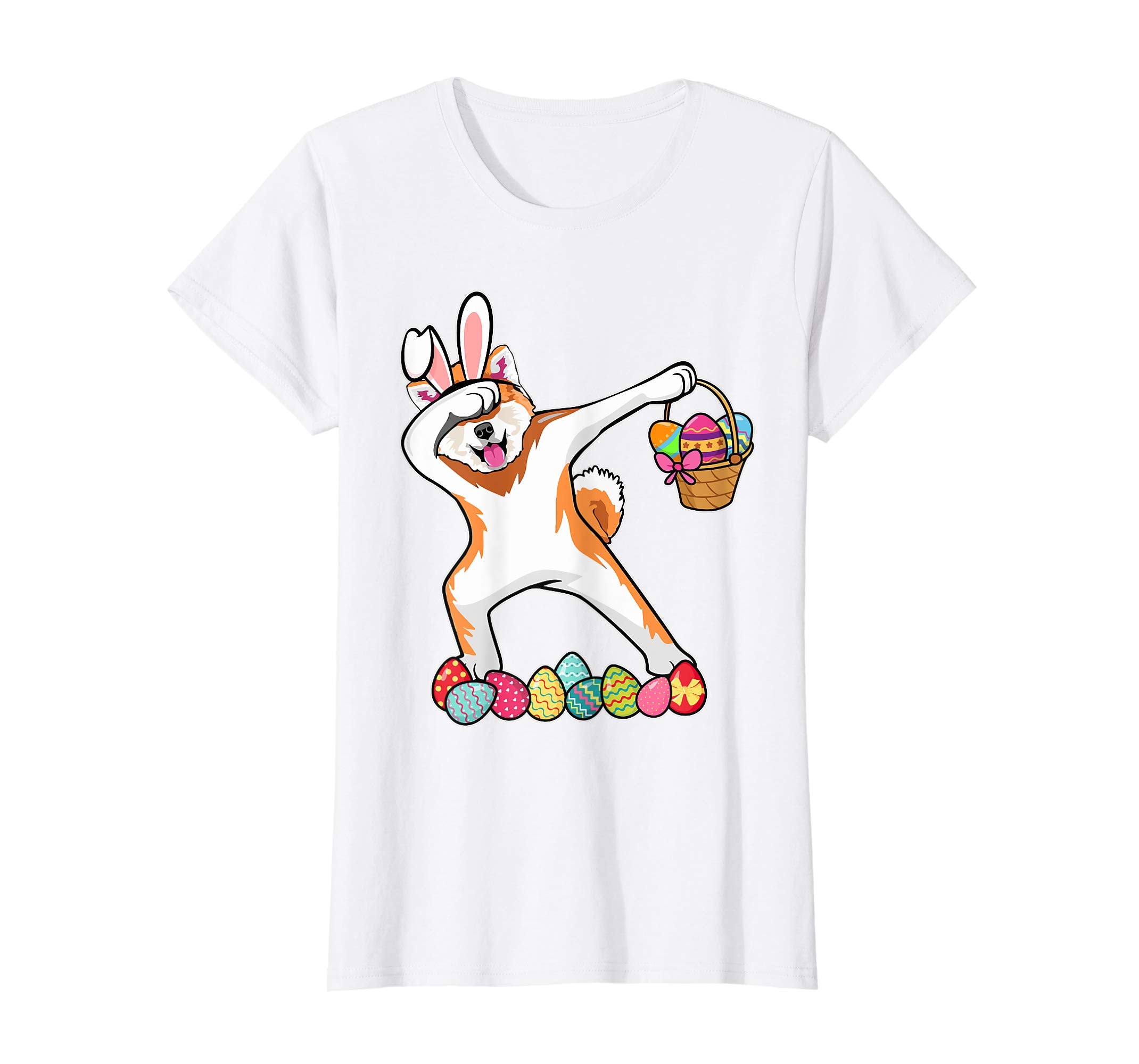 Akita Dab Dabbing Dressed Easter Bunny Egg Basket T-Shirt